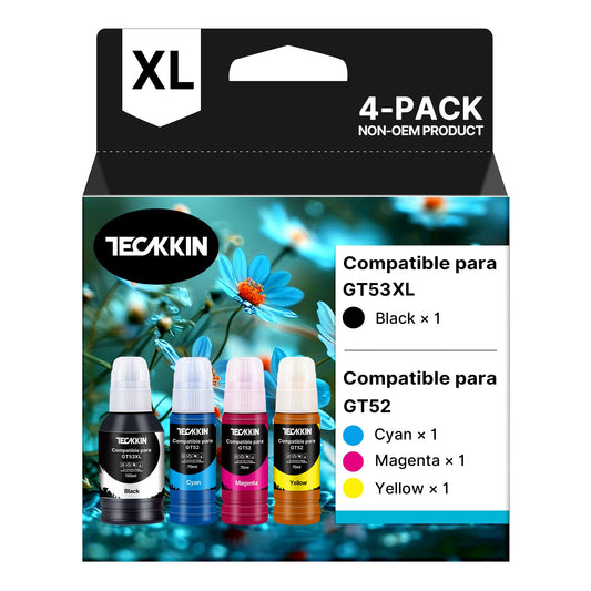 Botella de Tinta TECKKIN Negro Magenta Cian Amarillo Compatible con HP DeskJet GT5800 GT5810 GT5811 GT5820 GT5821