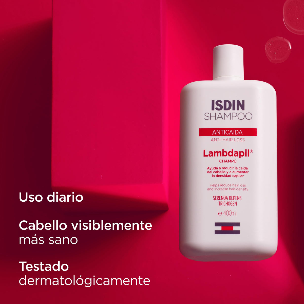 Isdin Lambdapil, Shampoo Anticaída, Ayuda a Reducir la Caída del Cabello y Estimula el Crecimiento Capilar, 400ml, Hombres