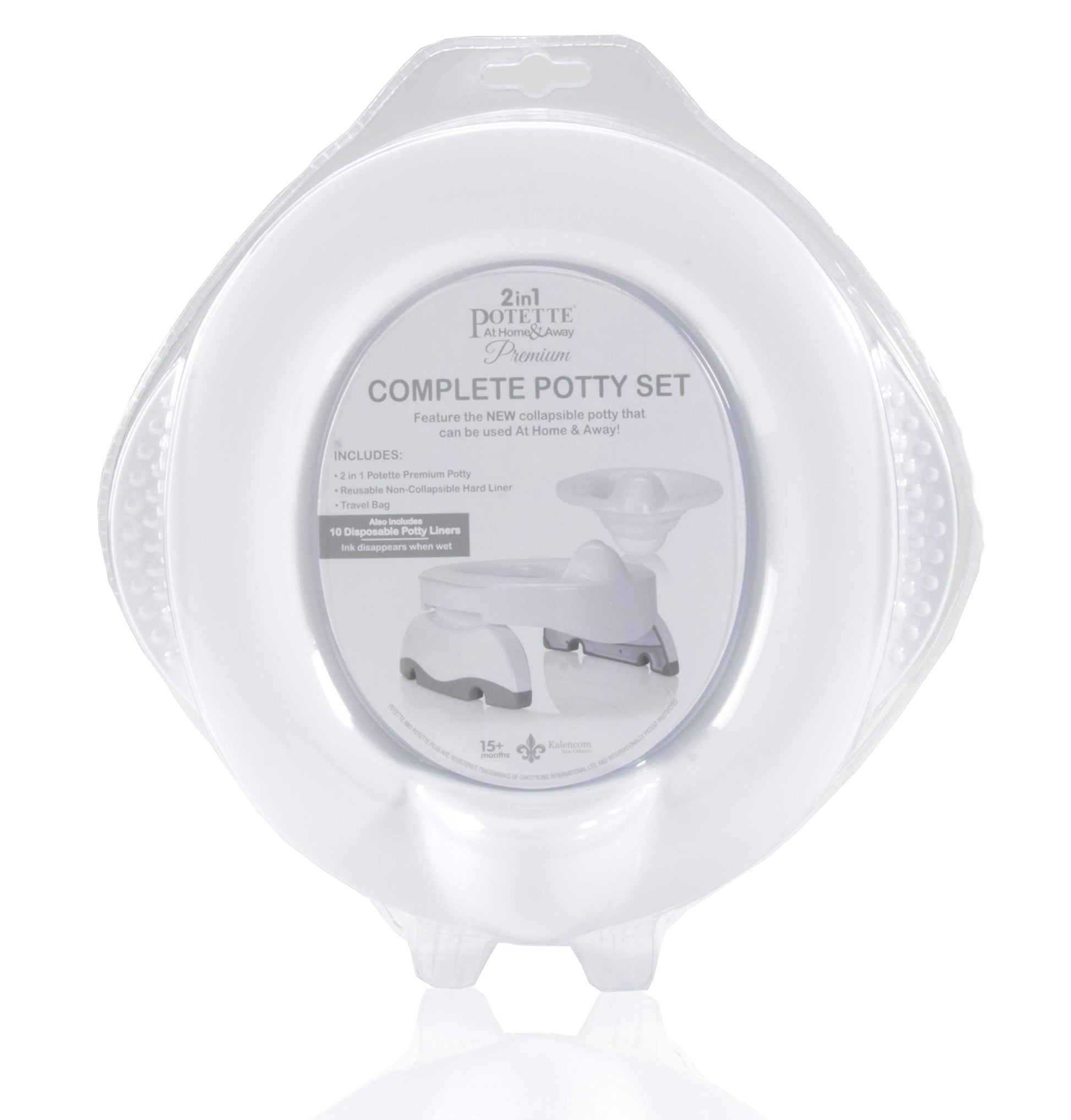 Kalencom Potette Plus Premium: Potty de Viaje Portátil con Liner Reutilizable y 10 Liners Desechables. 2-en-1: Potty y Anillo de Entrenamiento. Blanco