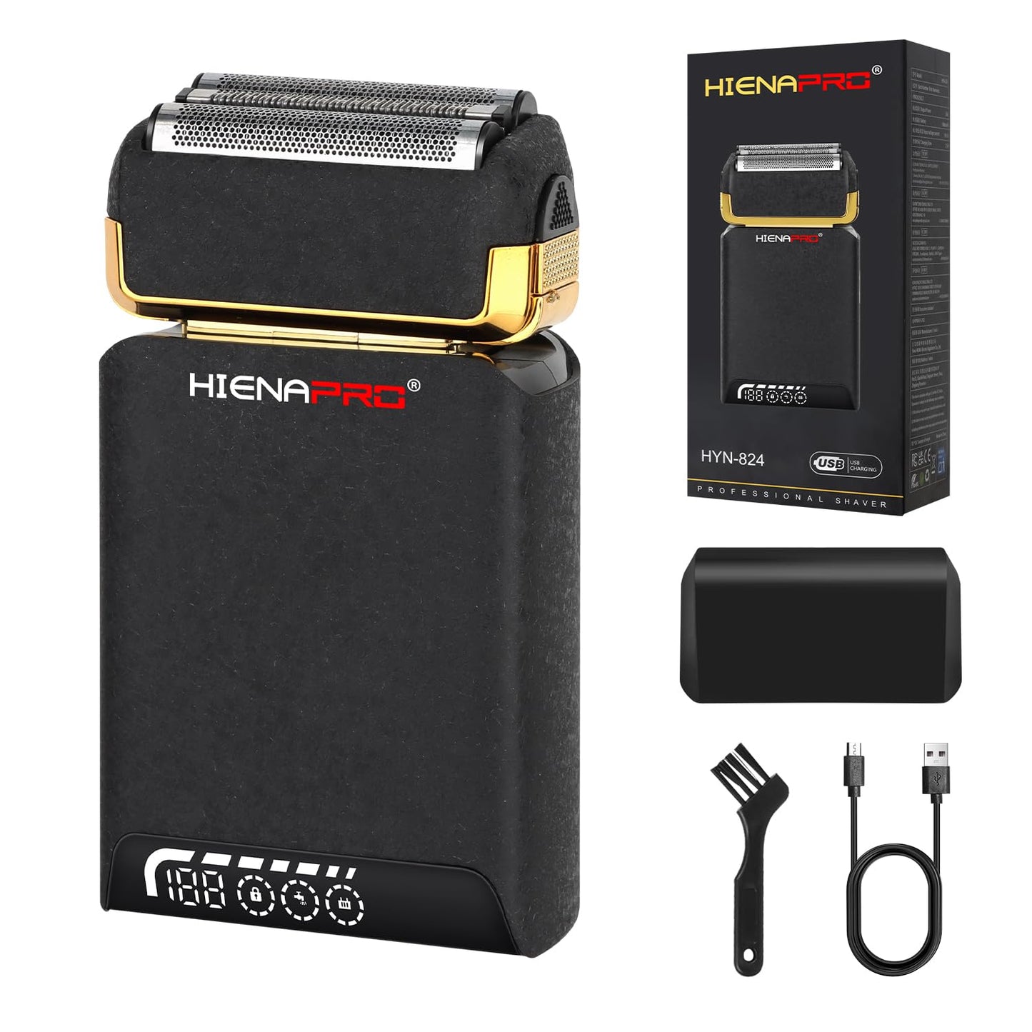 HIENA PRO - Afeitadoras de aluminio para hombre, recargables por USB con pantalla LCD, cuchillas dobles, maquinilla de afeitar eléctrica de nuevo diseño para hombres - Afeitado inalámbrico profesional