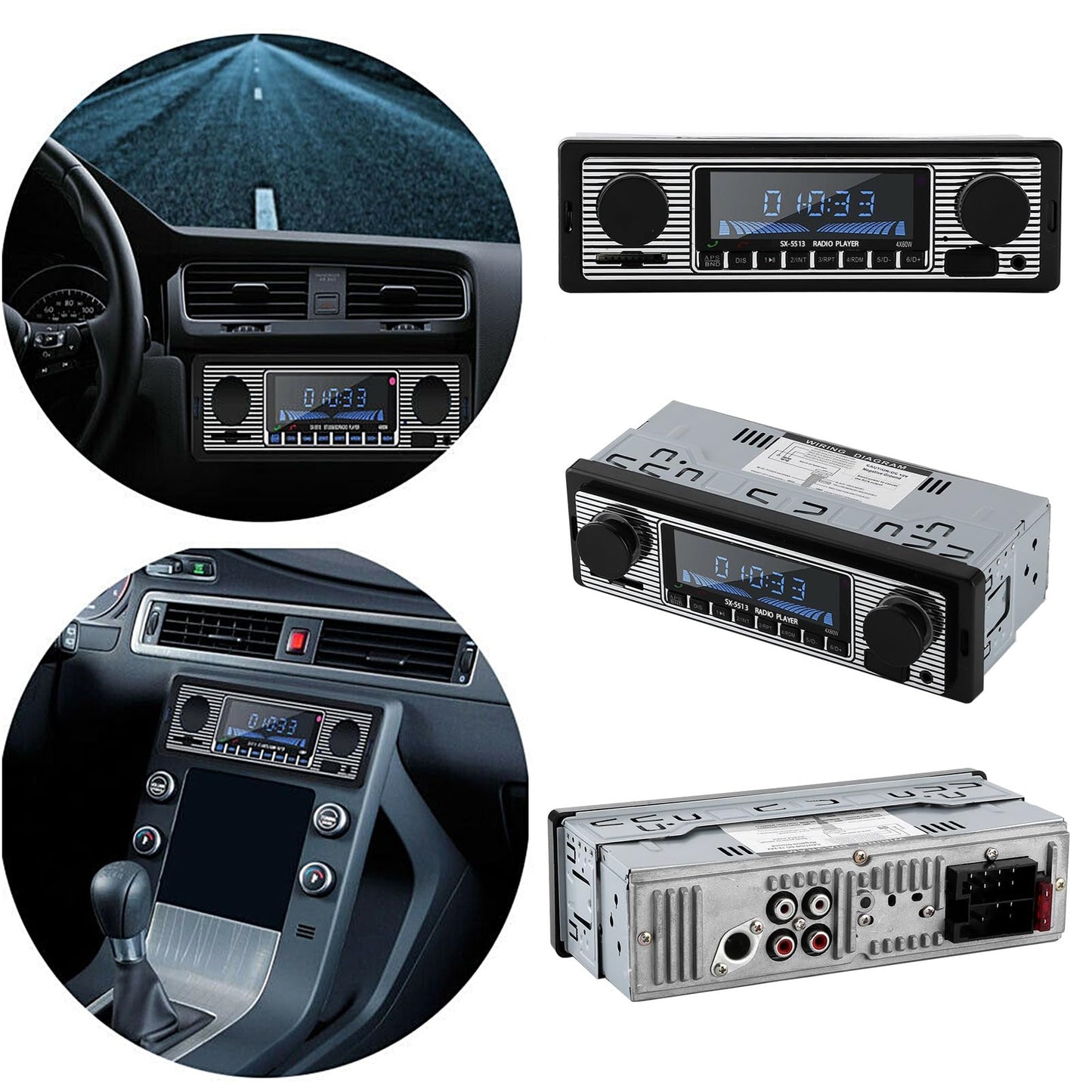 Radio Bluetooth para Automóvil, Estéreo Clásico Reproductor MP3 con USB, SD, AUX Y FM, Unidad De Montaje En Tablero