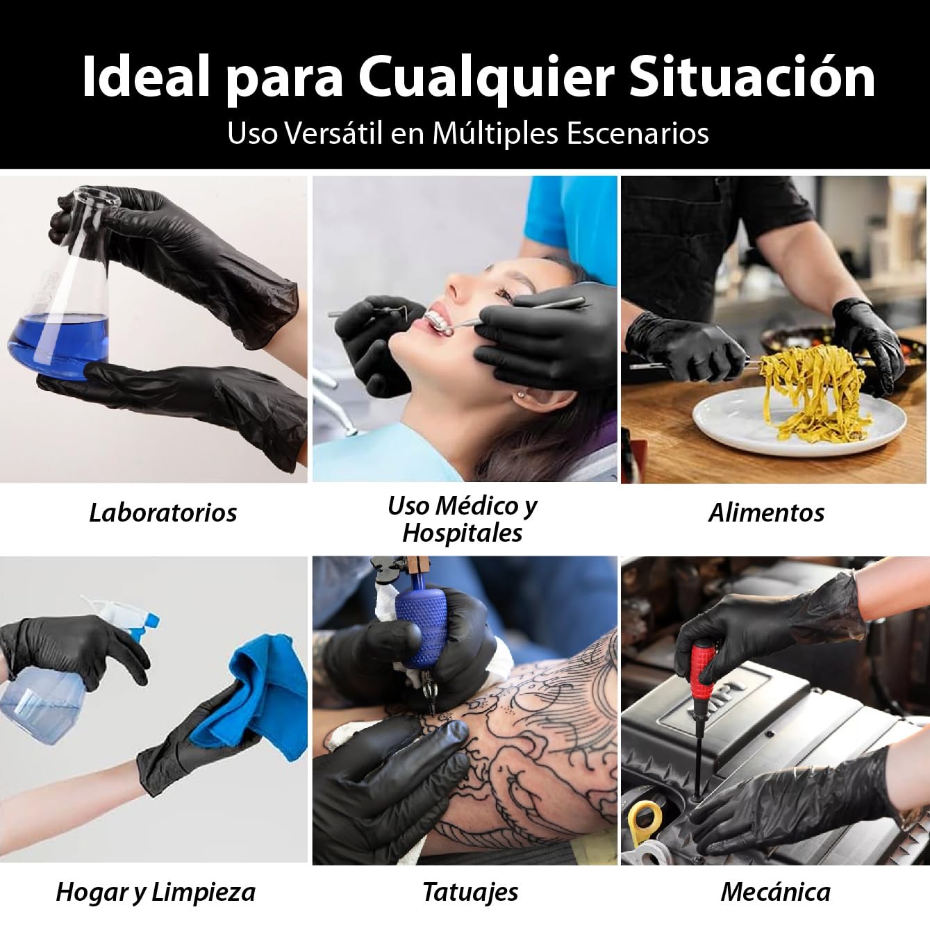 Best Trading 100 Guantes de Nitrilo Color Negro: Libres de Látex, Ajuste Perfecto sin Polvo, Guantes Premium con Tecnología Touchscreen. Seguridad y Funcionalidad en tus Manos (Mediano)