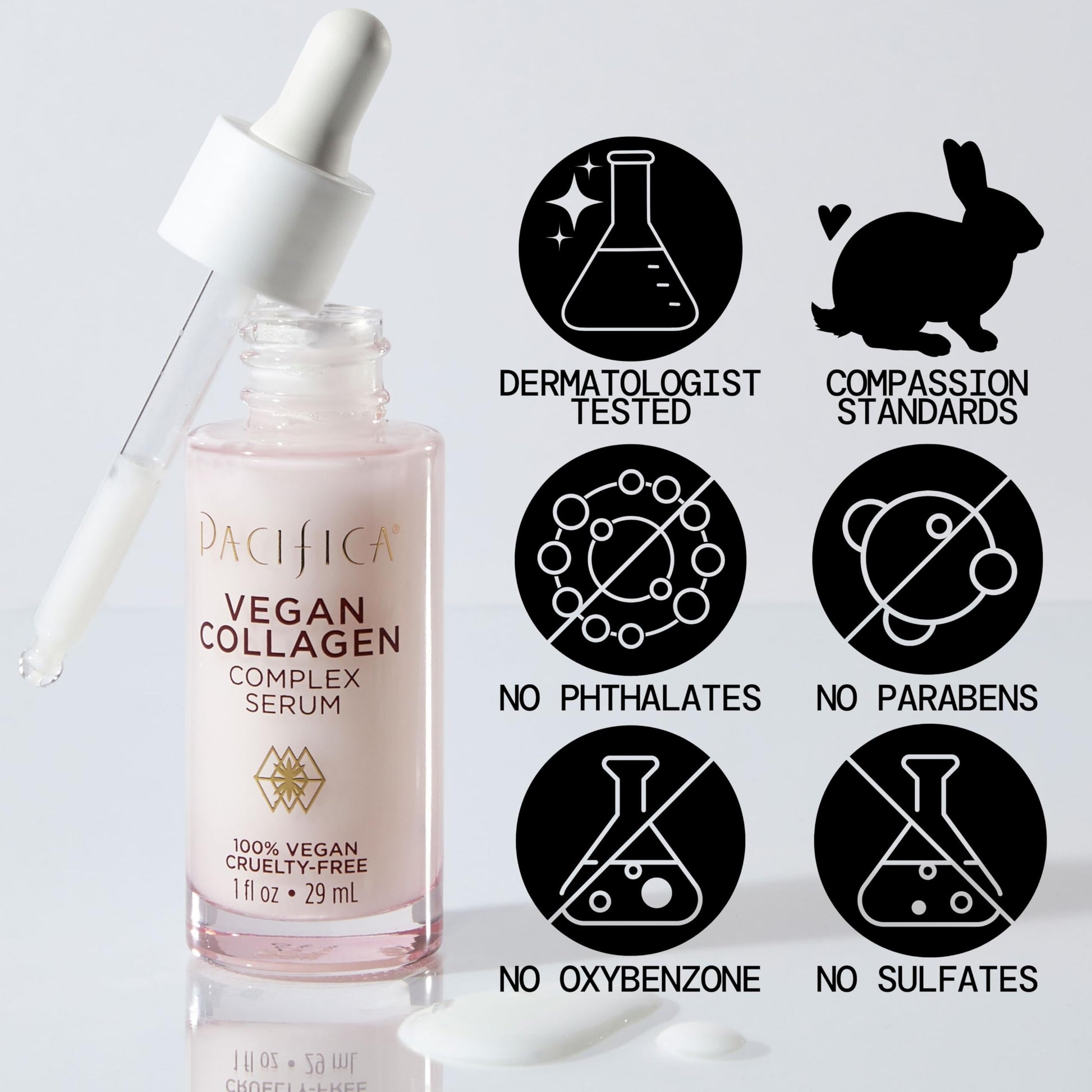 Pacifica Beauty Vegan Collagen Complex Serum, Hyaluronic Acid, Hydrating & Moisturizing for Aging and Dry Skin, 100% Vegan & Cruelty Free, Sulfate, Silicone + Paraben Free