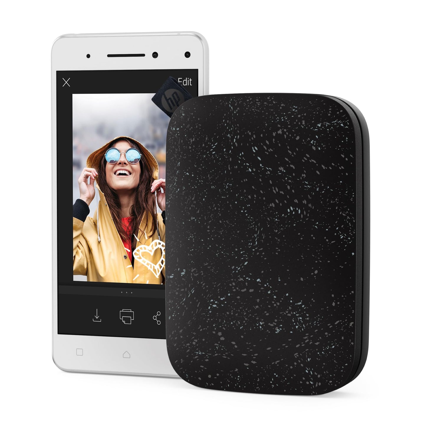 HP Sprocket Portable Photo Printer (2nd Edition) – Instantly print 2x3" sticky-backed photos from your phone – Noir 1AS86A