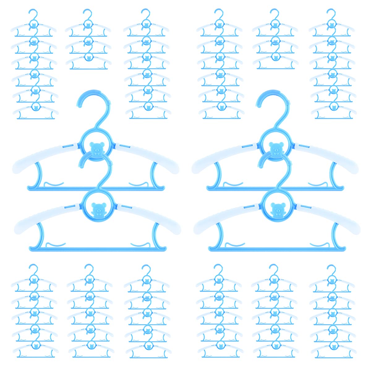 Perchas para bebé para guardería, clóset, paquete de 60 perchas de plástico para niños, ahorro de espacio, antideslizantes, extensibles, de 11 a 14 pulgadas, perchas ajustables resistentes para ropa