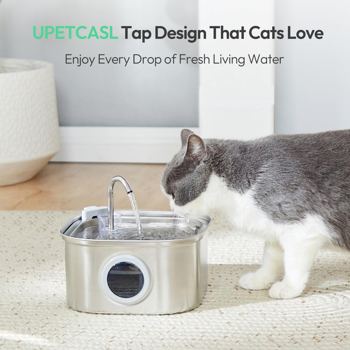 Fuente de Agua para Gatos Upetcasl Acero Inoxidable Flujo Ajustable Dispensador Automático 3.2 Litros