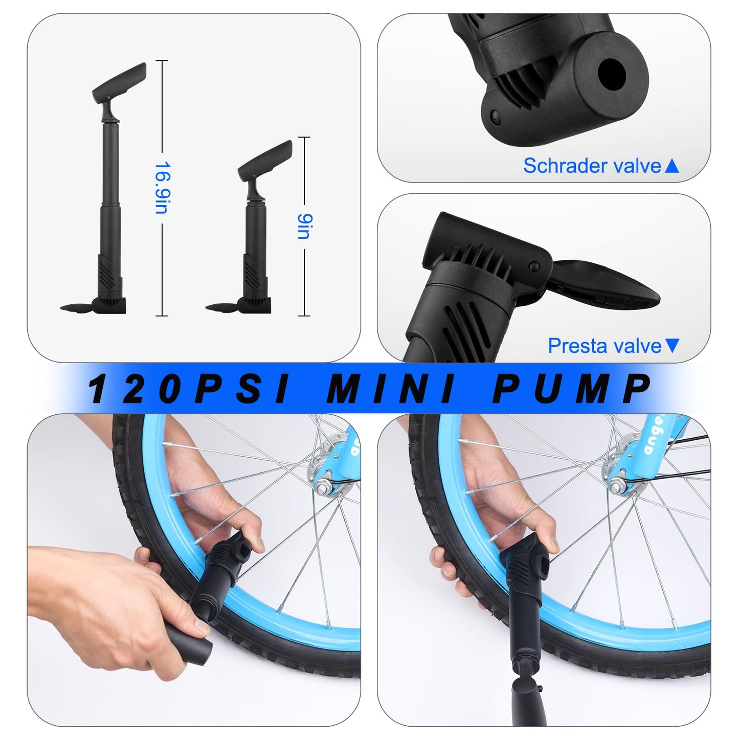 Bynccea - Kit de herramientas de reparación de neumáticos de bicicleta con bomba de neumáticos, bolsa de reparación portátil de bicicleta, herramientas de reparación de parches de palanca de