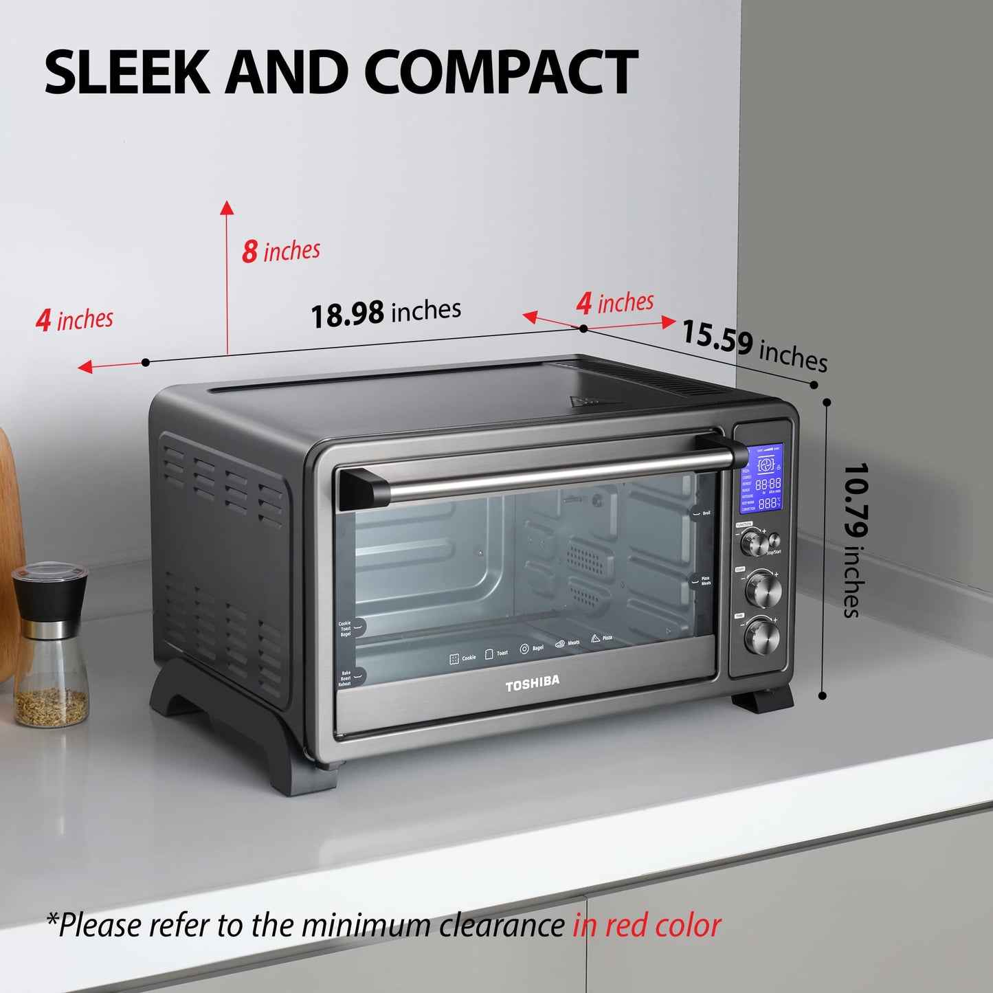 Toshiba AC25CEW-BS Horno de convección digital, 6 rebanadas de pan/pizza de 30.5 cm, acero inoxidable negro, digital, Acero inoxidable negro, 6-Slice Bread/12-Inch Pizza, 1