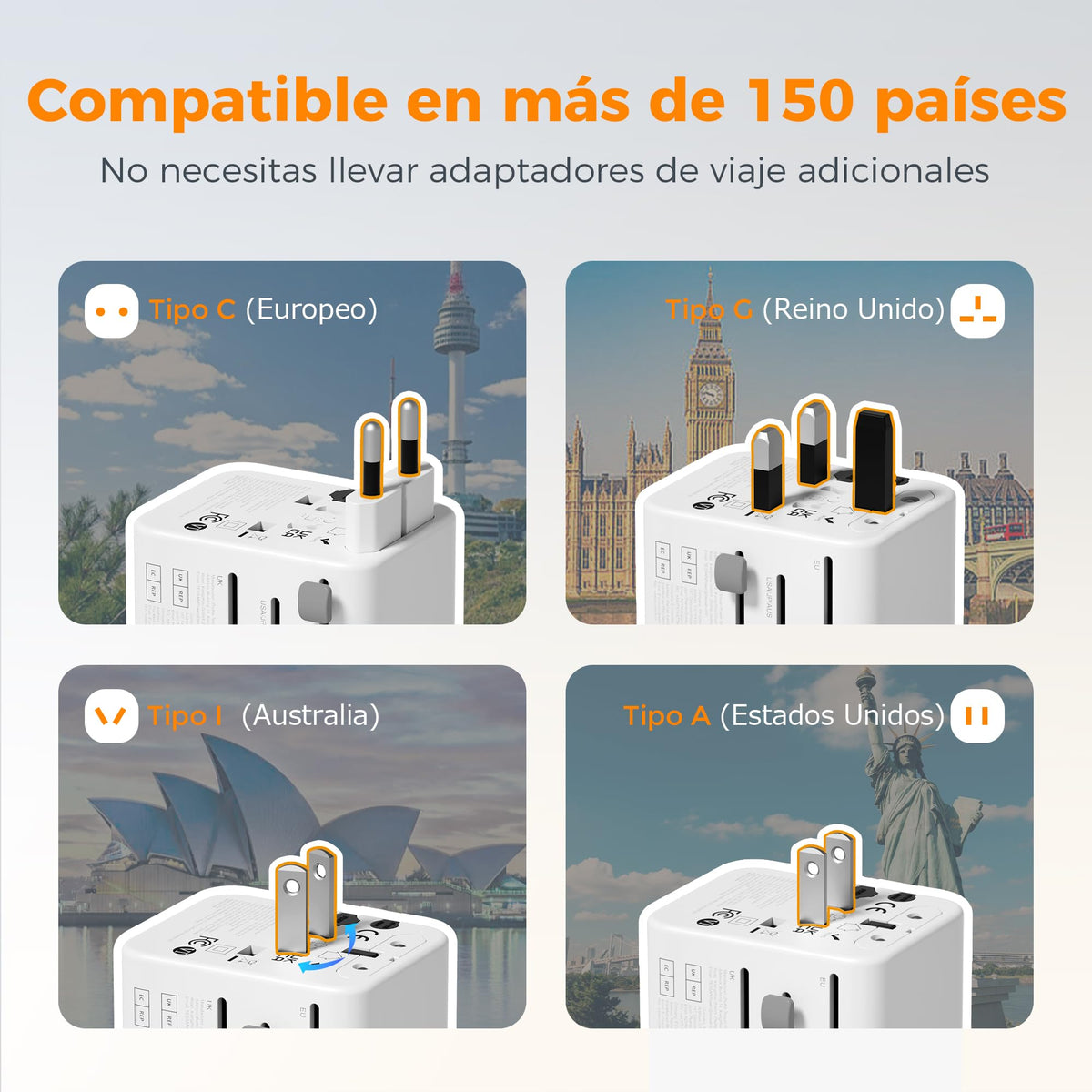 Adaptador de Viaje TESSAN Gris 28W Europeo