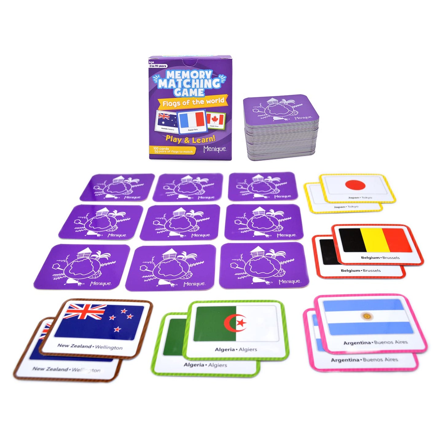 Juego de Memoria Menique Banderas del Mundo en Inglés Educativo para Niños y Adultos