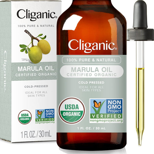 Cliganic Aceite de marula orgánico, 100% puro, para cara y cabello, prensado en frío natural, sin refinar