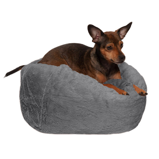 Furhaven Cama para Mascotas para Perros y Gatos – Cama para Perro con cojín de Pelaje sintético de Felpa con Funda extraíble Lavable, Niebla Gris, Talla S