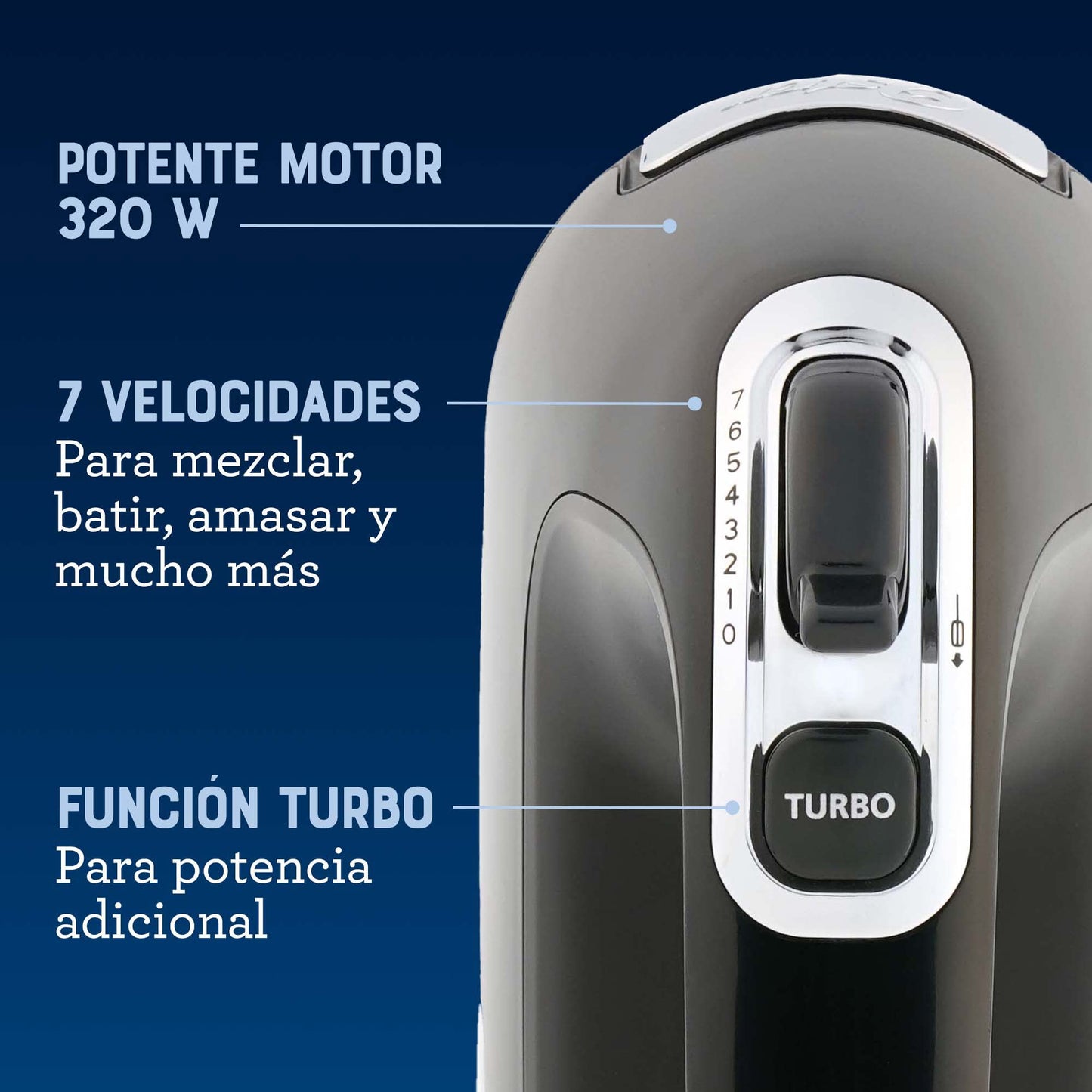 Batidora de Mano Oster Negra con 7 Velocidades y Función Turbo