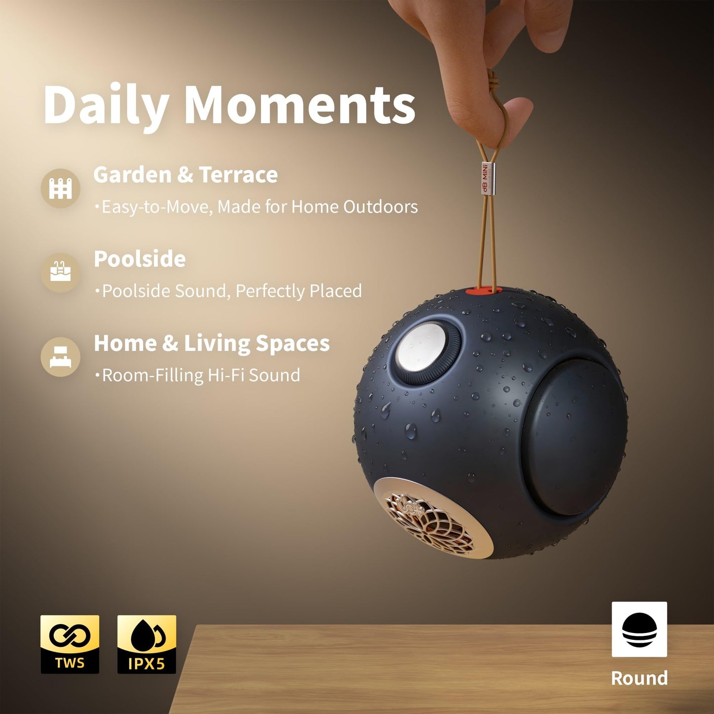 UB+ dBMiNi - Altavoz Bluetooth portátil con graves duales, sonido estéreo de alta fidelidad, emparejamiento TWS, Bluetooth 5.4, batería de larga duración, para uso en exteriores y viajes (gris grafito