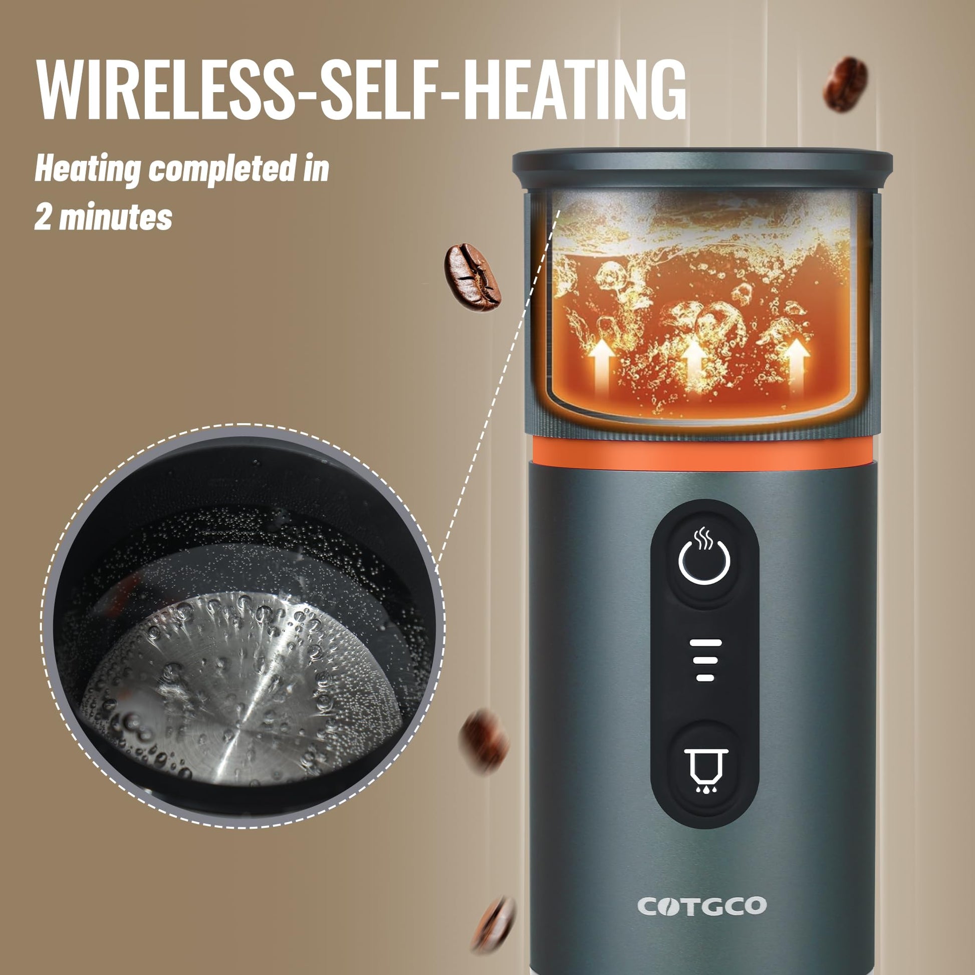 COTGCO - Cafetera portátil para viajes: cafetera portátil, autocalentamiento, haz 8 tazas de café de una sola carga, café en cualquier momento, compatible con cápsulas Nespresso, color azul