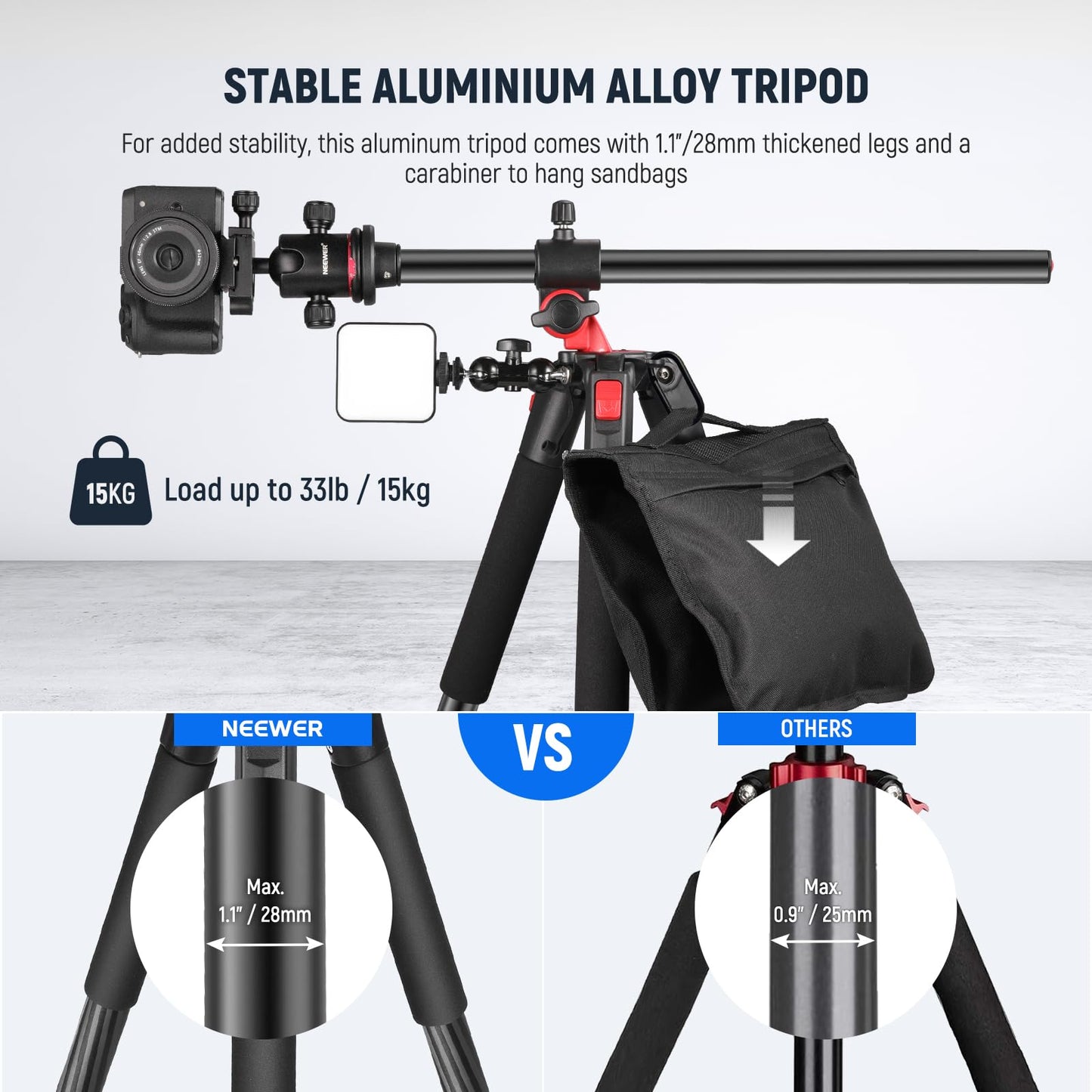 Monopié NEEWER Aluminio 184cm con Rótula y Placa QR Tipo Arca para Cámara Réflex Digital y Videocámara