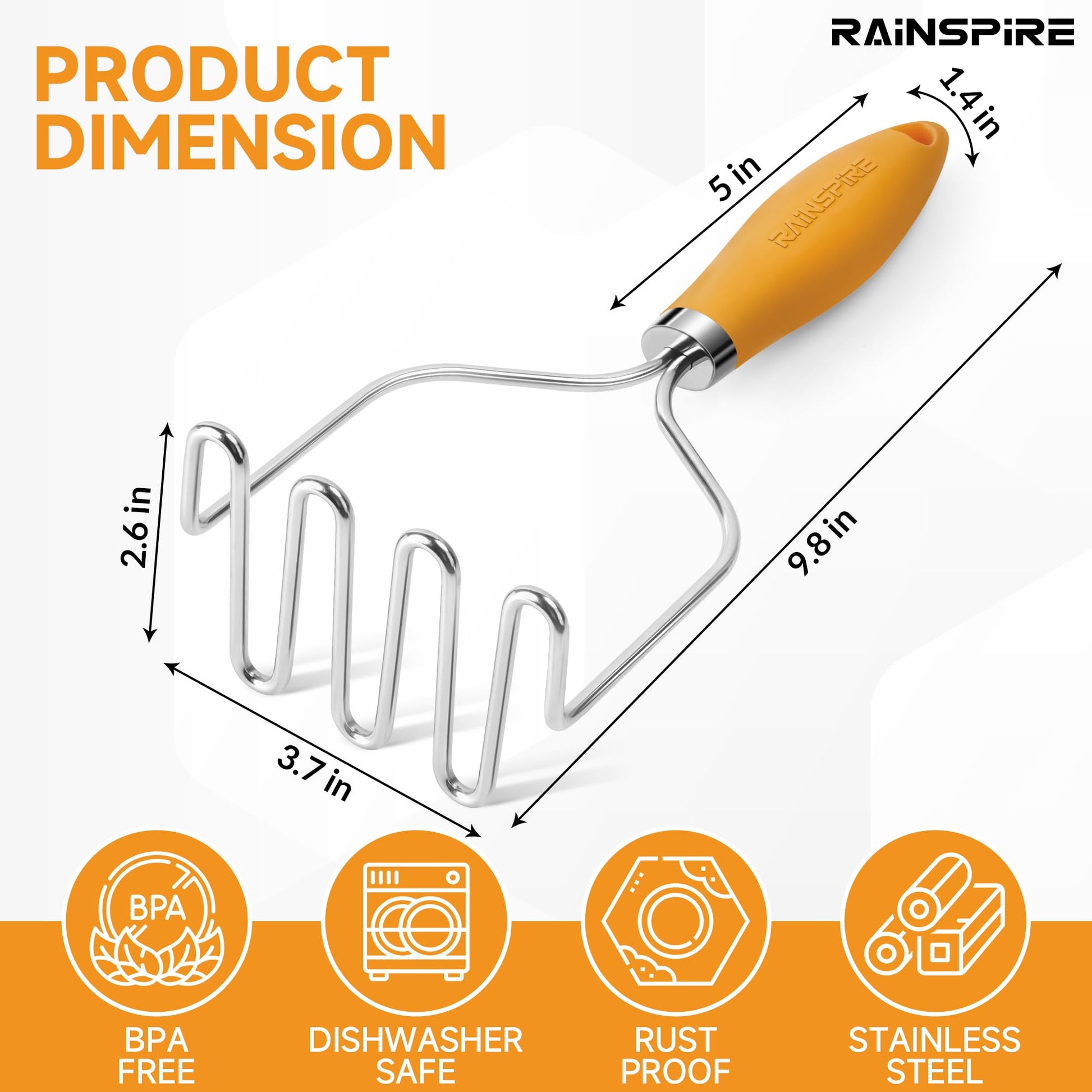 Triturador de Patatas Rainspire Acero Inoxidable con Mango Antideslizante Duradero