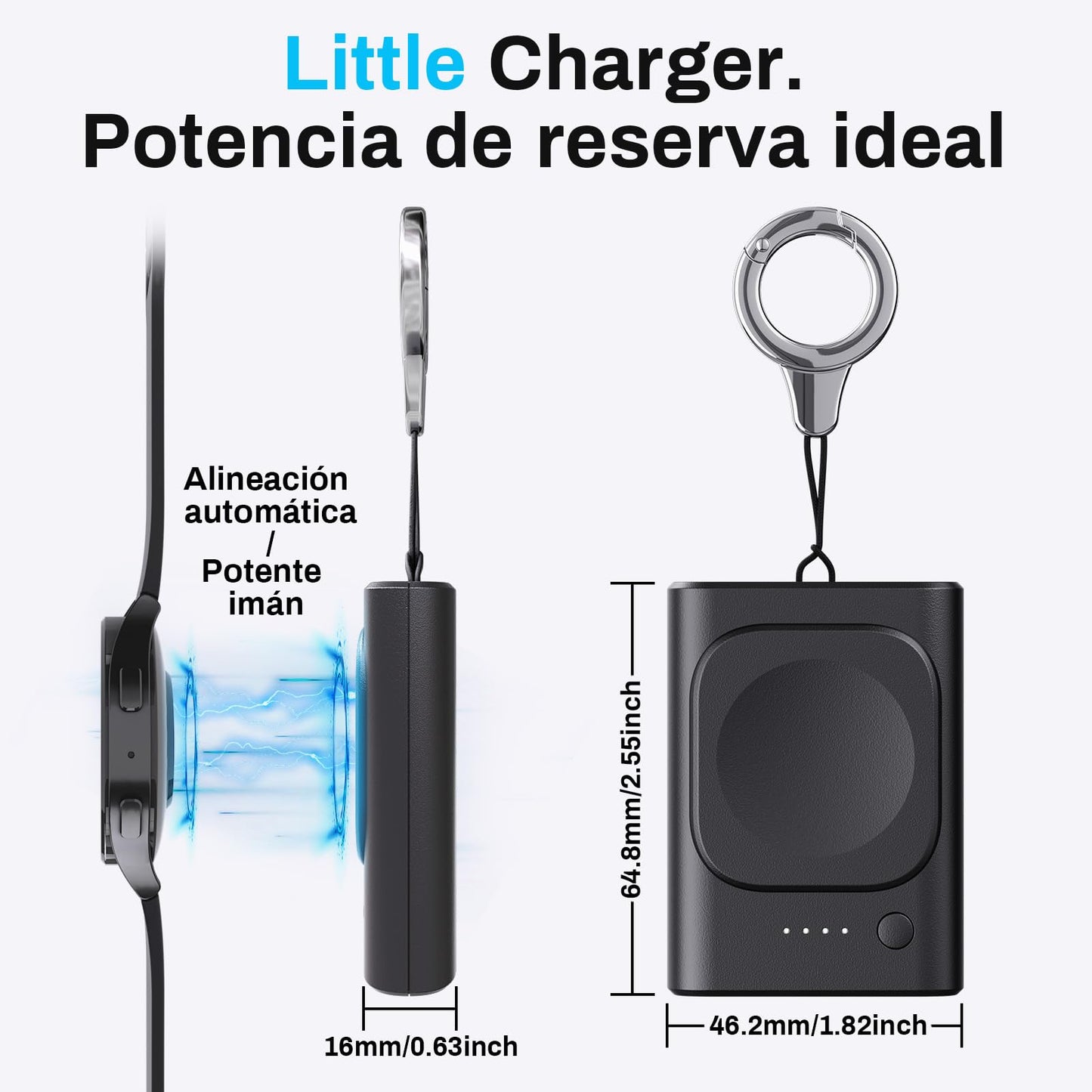 Cargador para Samsung Galaxy Watch 8/8 Classic/Ultra/7, Cargador portátil de 1800 mAh para Galaxy Watch FE/6/6 Classic/5/5 Pro/4/3/Active 2, para Samsung Gear S3/Sport Watch Charger con Llavero