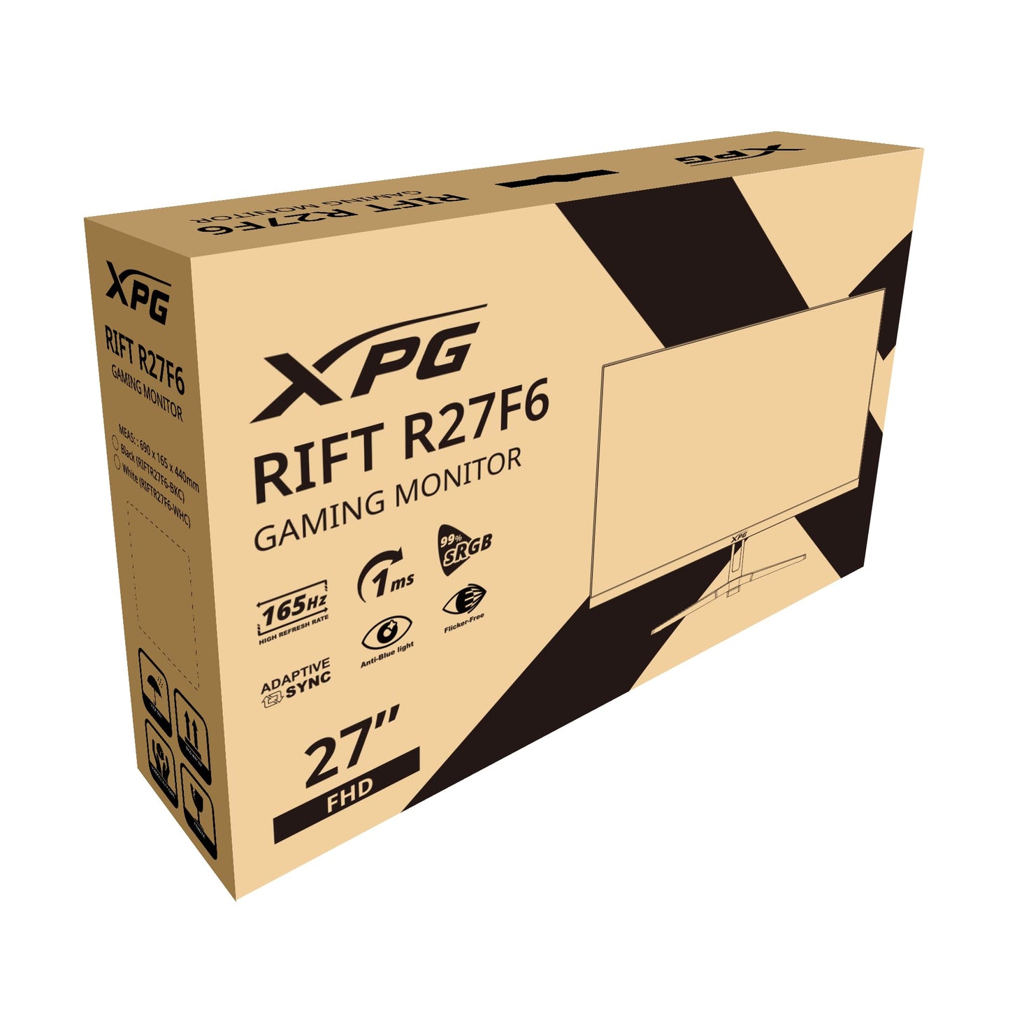 Monitor Gamer XPG Rift R27F6 27” FHD IPS 165Hz 1ms – 99% sRGB, Adaptive Sync, Anti-Luz Azul, HDMI/DP, Flicker-Free, Smooth Gaming para Esports y Juegos competitivos Color Negro