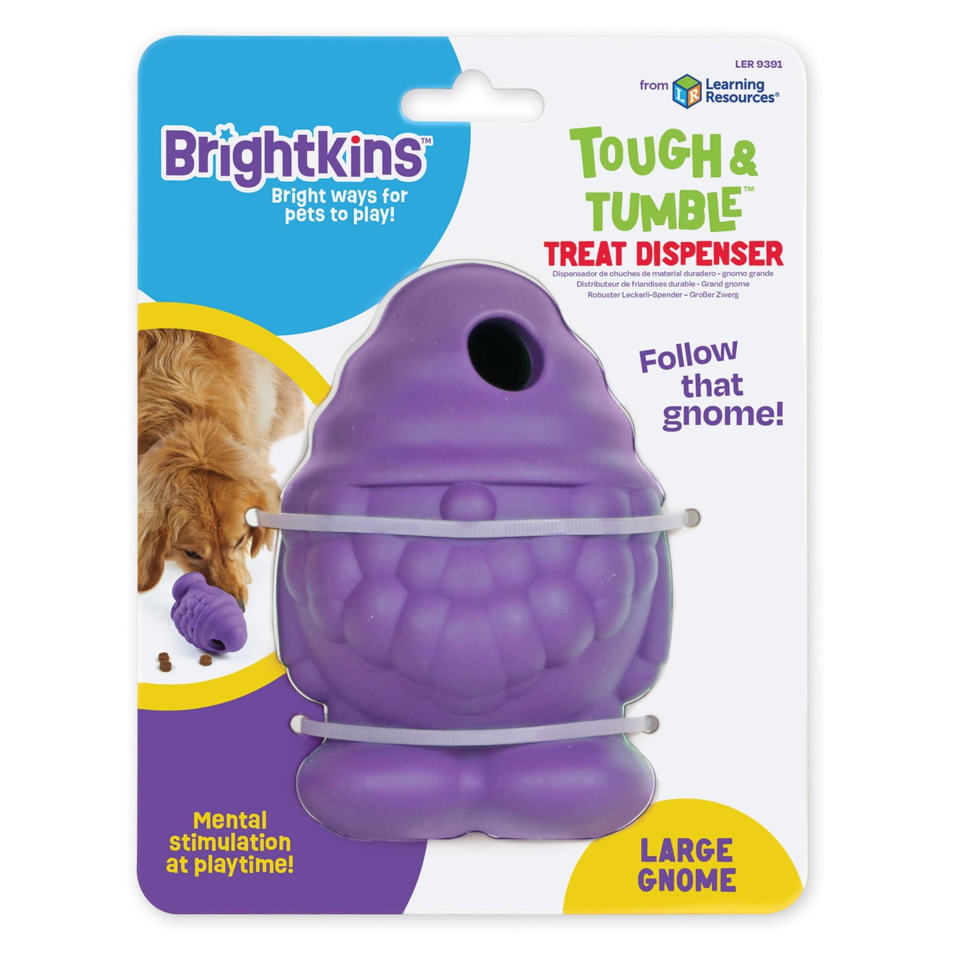 Brightkins Tough & Tumble Treat Dispenser Large GNOME - Juguetes para Perros sin BPA, Dispensador de Treats para Perros, Juguetes para Perros Ansiosos