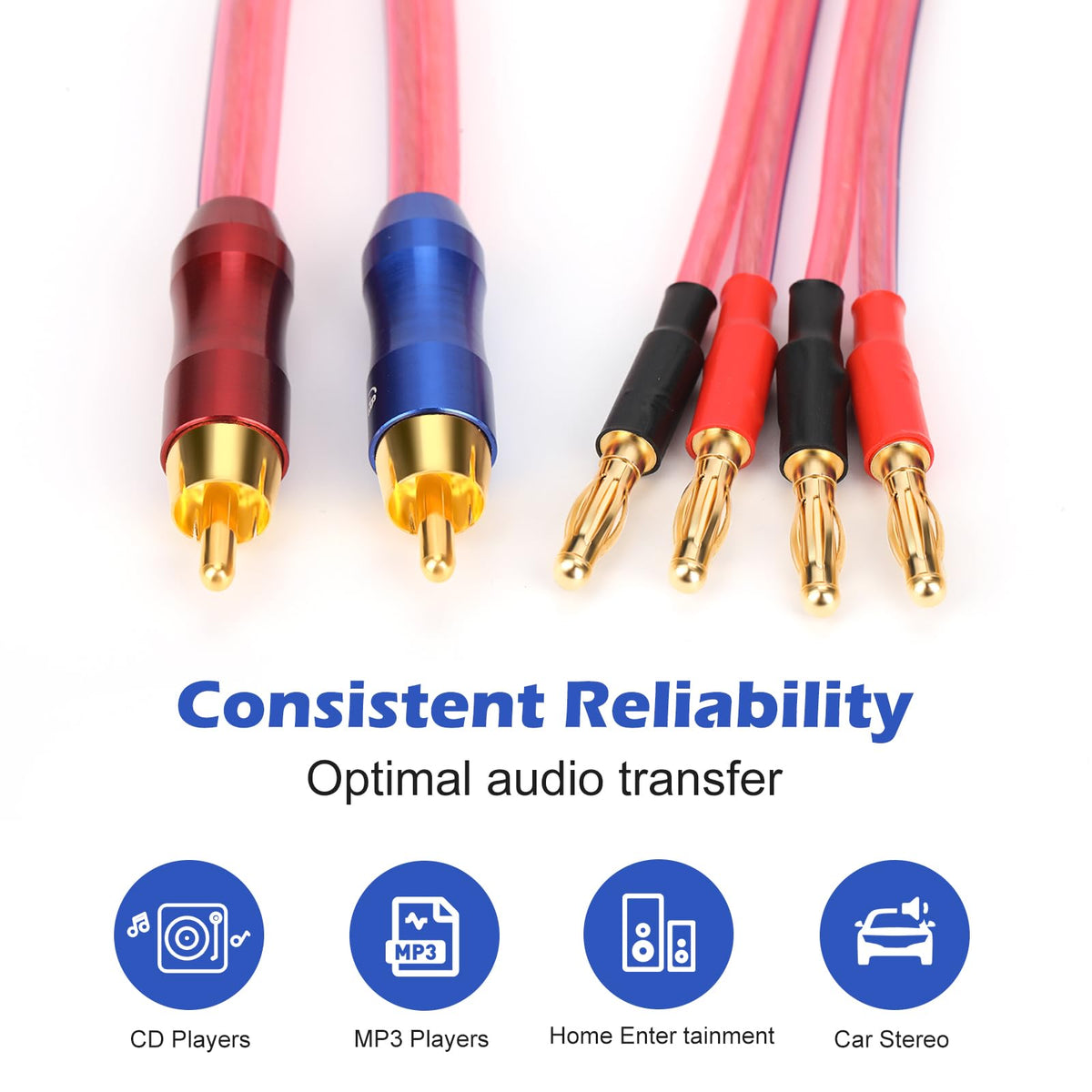 Altavoz alambre KK Azul Rojo con RCA macho a Plugs Banana 1,64 Foot-Pair