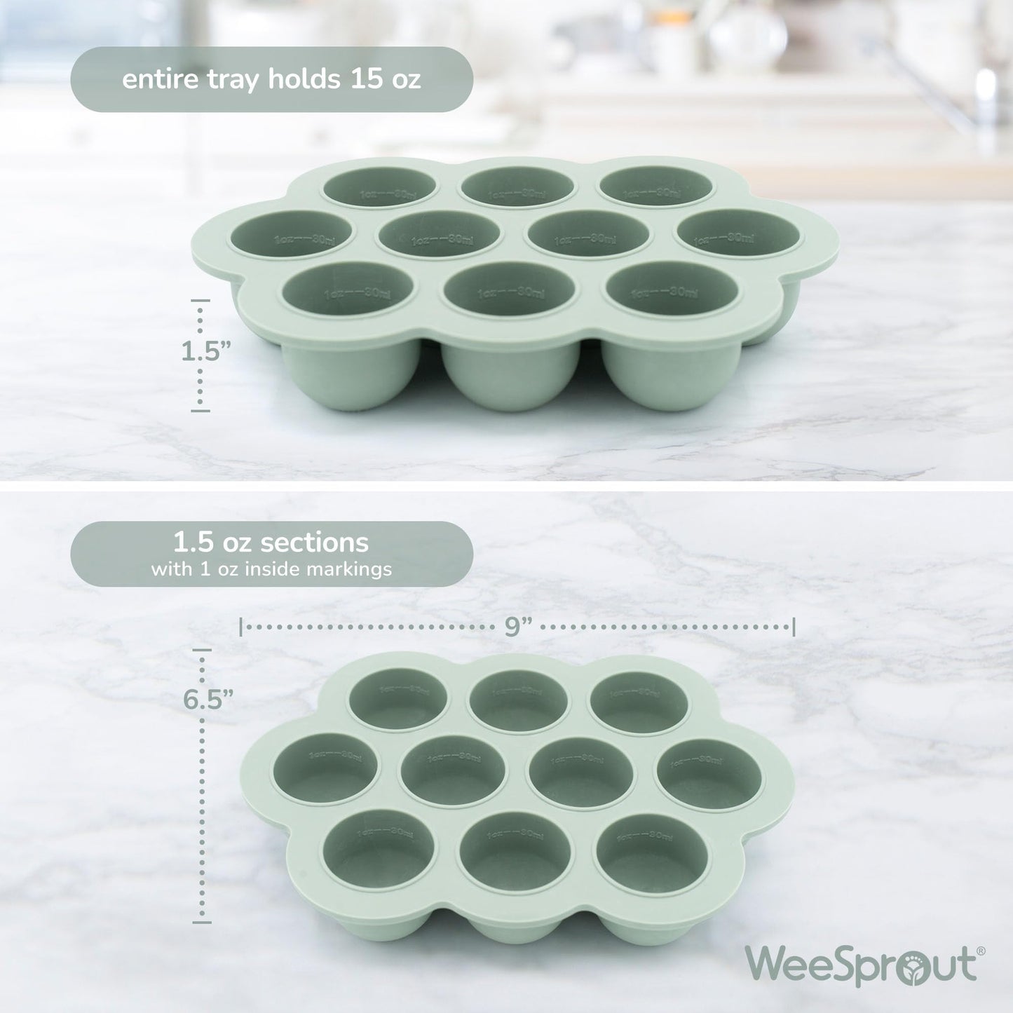 Bandeja de silicona para congelador WeeSprout con tapa abatible, contenedor perfecto para almacenamiento de alimentos caseros para bebés, purés de verduras y frutas, y leche materna (naranja brillante