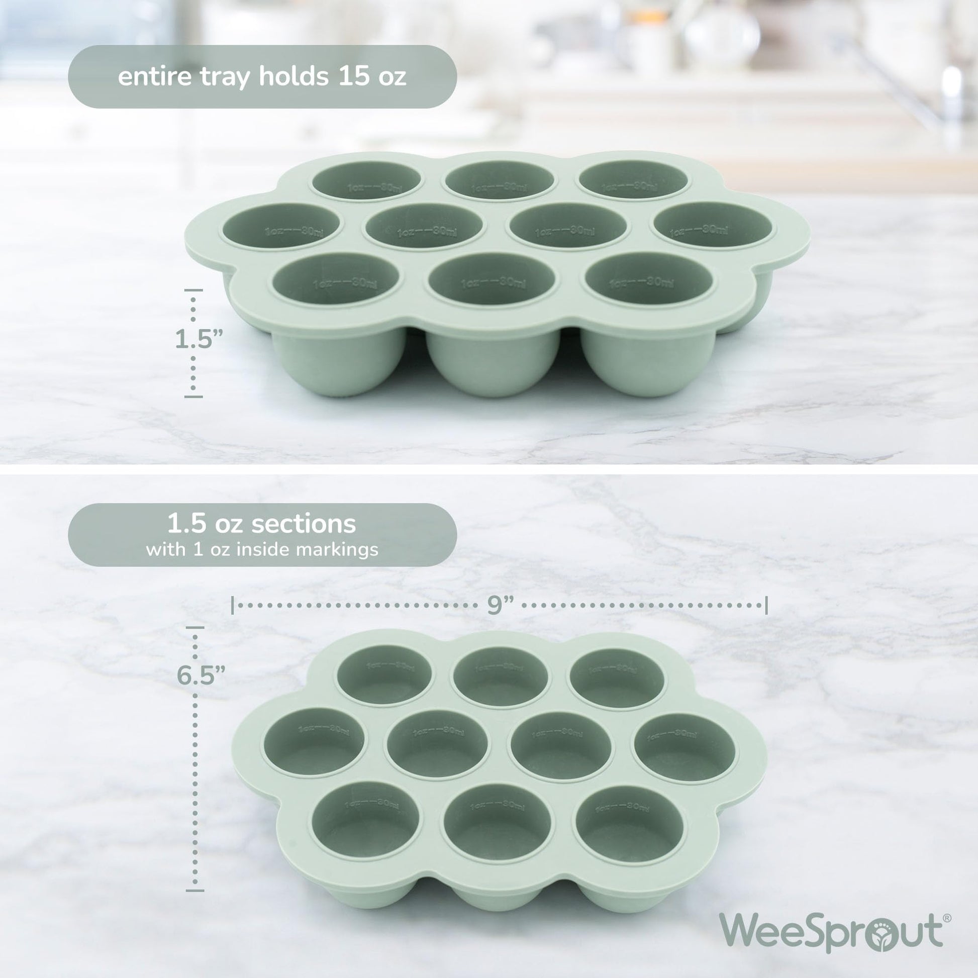 Bandeja de silicona para congelador WeeSprout con tapa abatible, contenedor perfecto para almacenamiento de alimentos caseros para bebés, purés de verduras y frutas, y leche materna (naranja brillante