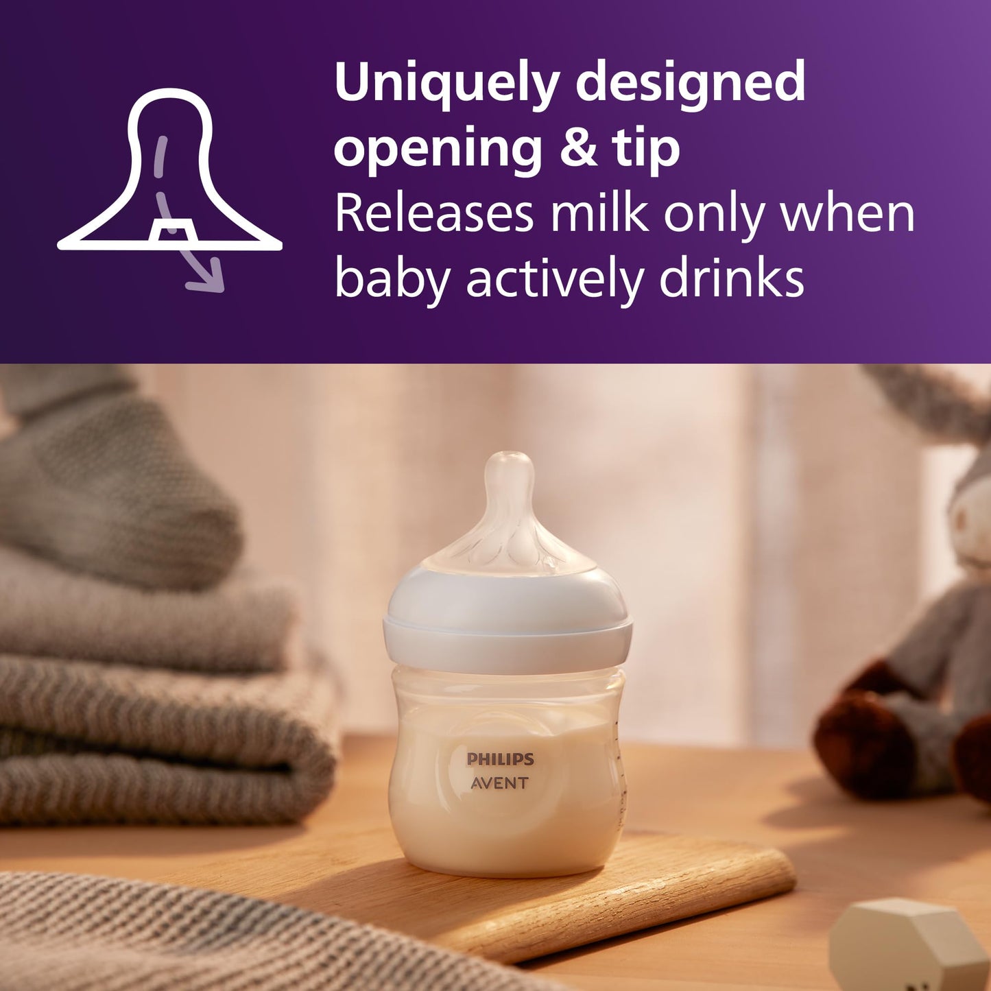 Philips Avent Avent - Paquete de 3 biberones Natural Baby Bistec con Tetina Natural Response, Transparente, 120 ml (4 oz)