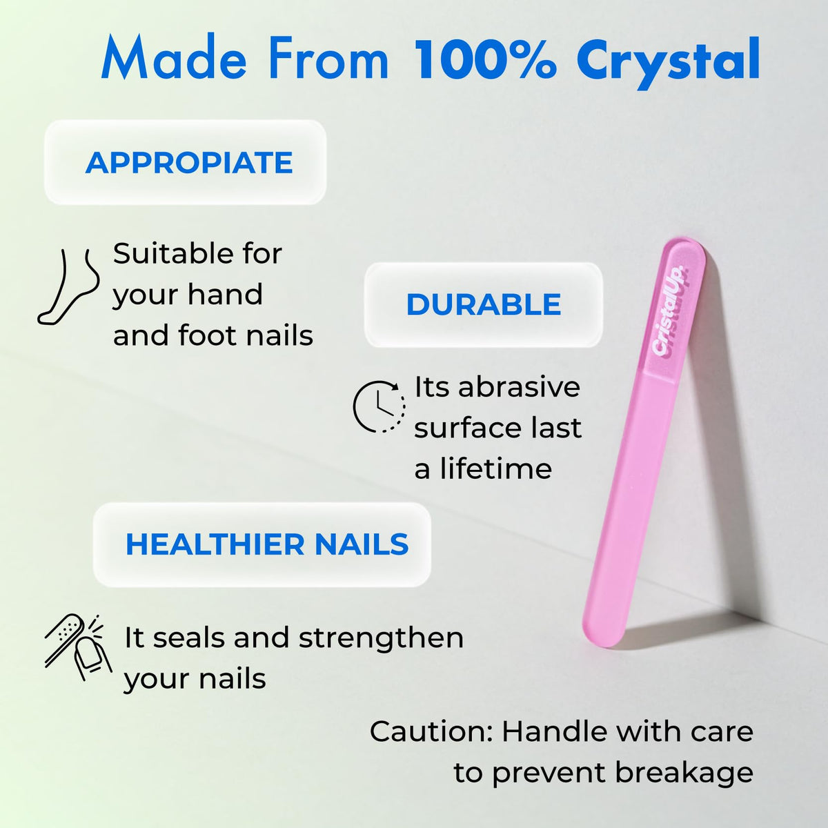 Lima de uñas de cristal Cristal UP de 3 pulgadas, lima de vidrio ideal para el bolso, duradera, ecológica, segura y suave para las uñas, perfecta para viajar a casa, la oficina y en movimiento,