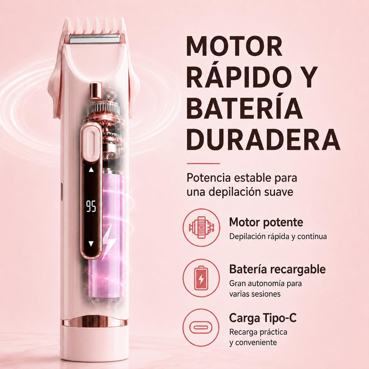 2 En 1 Maquina para depilar mujer, rasuradora eléctrica mujers, con Luces Auxiliares, Doble Cabezal | Recargable Type-C e IPX7, para Bikini Facial Brazos Axilas (Rosa)