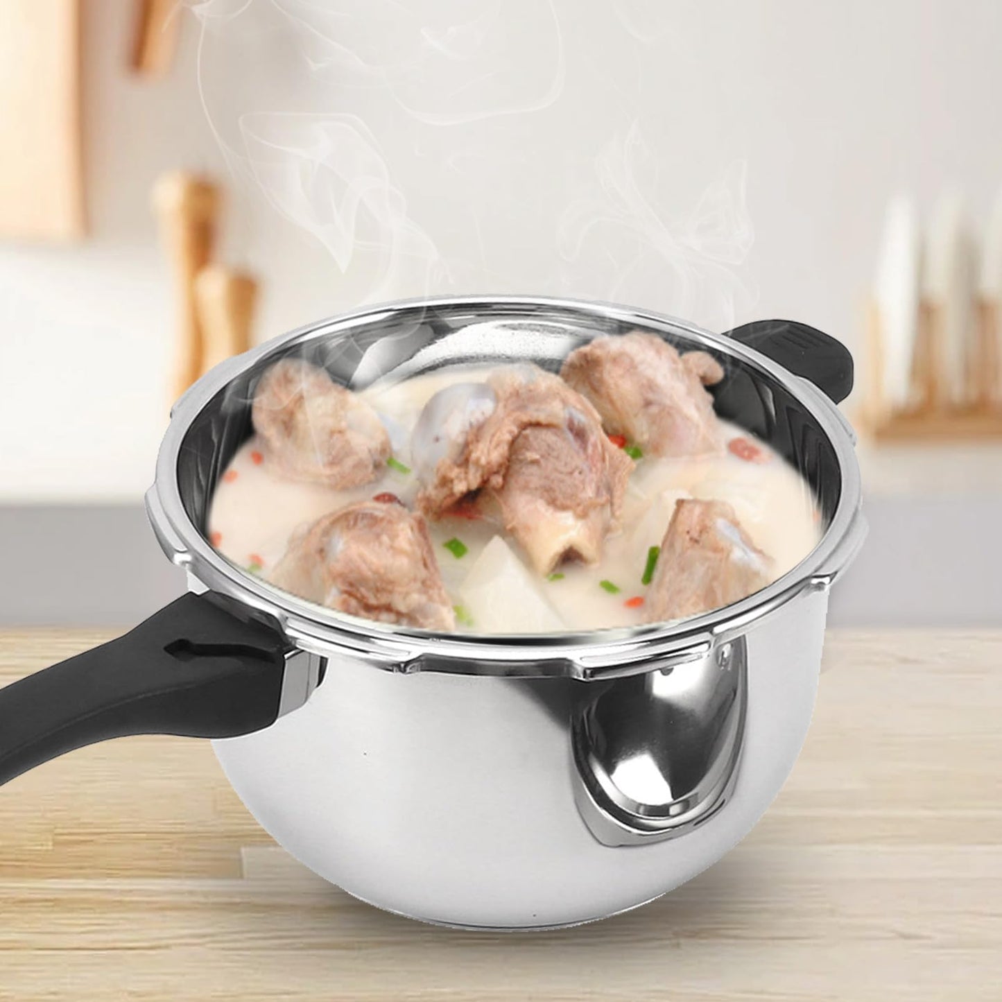 Olla a Presión de Acero Inoxidable para Cocción Rápida en Gas e Inducción