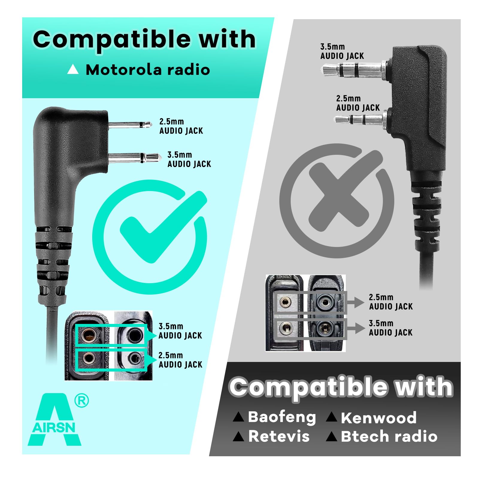 Auriculares AIRSN Transparente de 2 Pines con Tubo Acústico para Motorola CP200 GP300 CLS1110 CLS1410 (Paquete de 2)