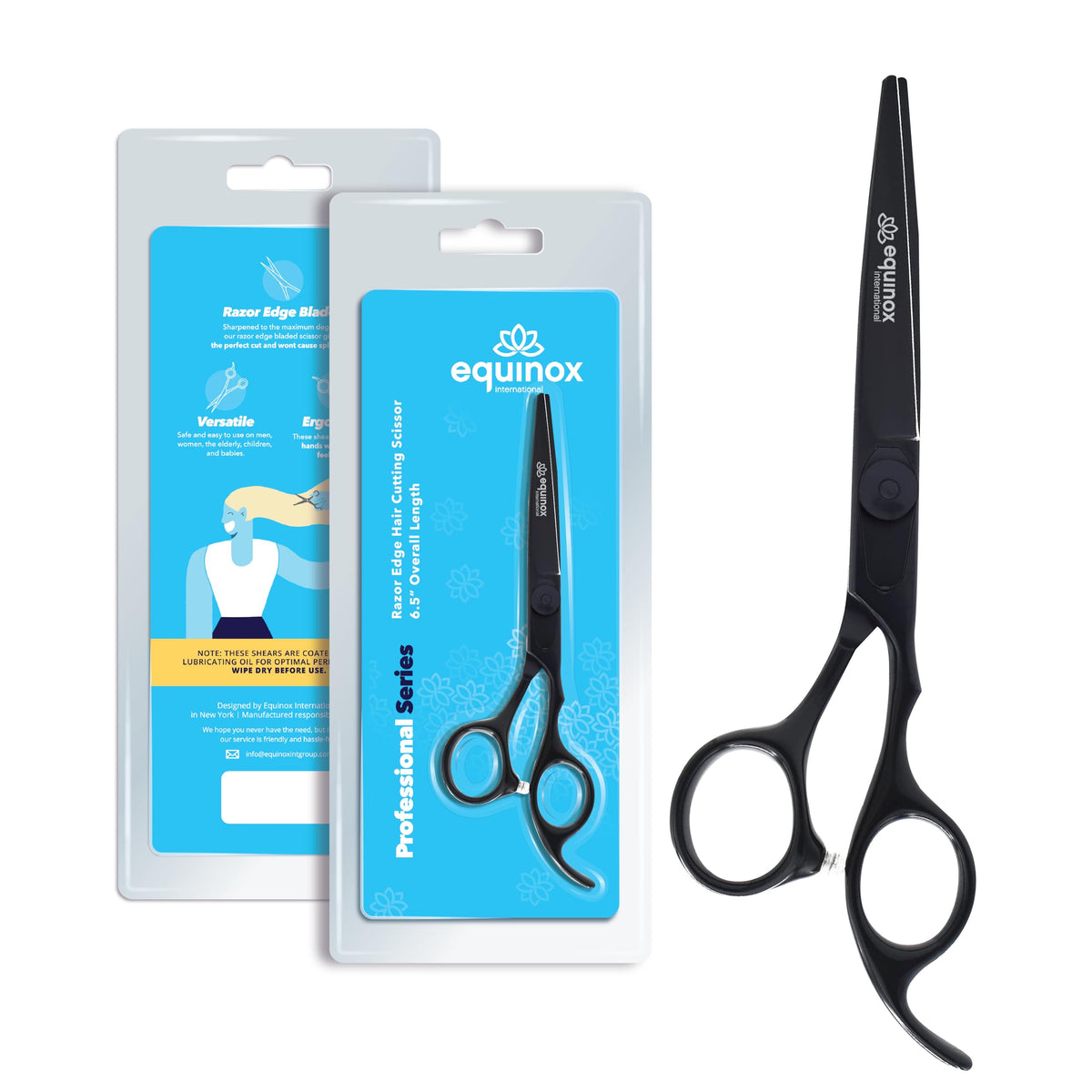 Equinox Professional Razor Edge Series - Tijeras de corte de pelo de peluquero – Tijeras japonesas de acero inoxidable – Longitud total de 6.5 pulgadas – Tornillo de tensión de ajuste fino – Tijeras premium para corte de pelo
