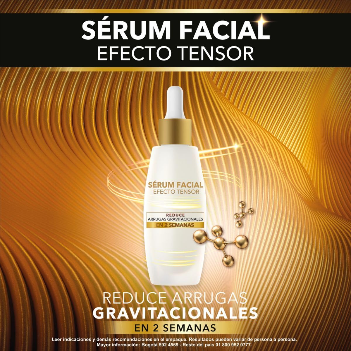 CICATRICURE - GOLD LIFT Serum Facial. Efecto tensor para rostro, cuello y escote, mejora la elasticidad, frasco con 27ml
