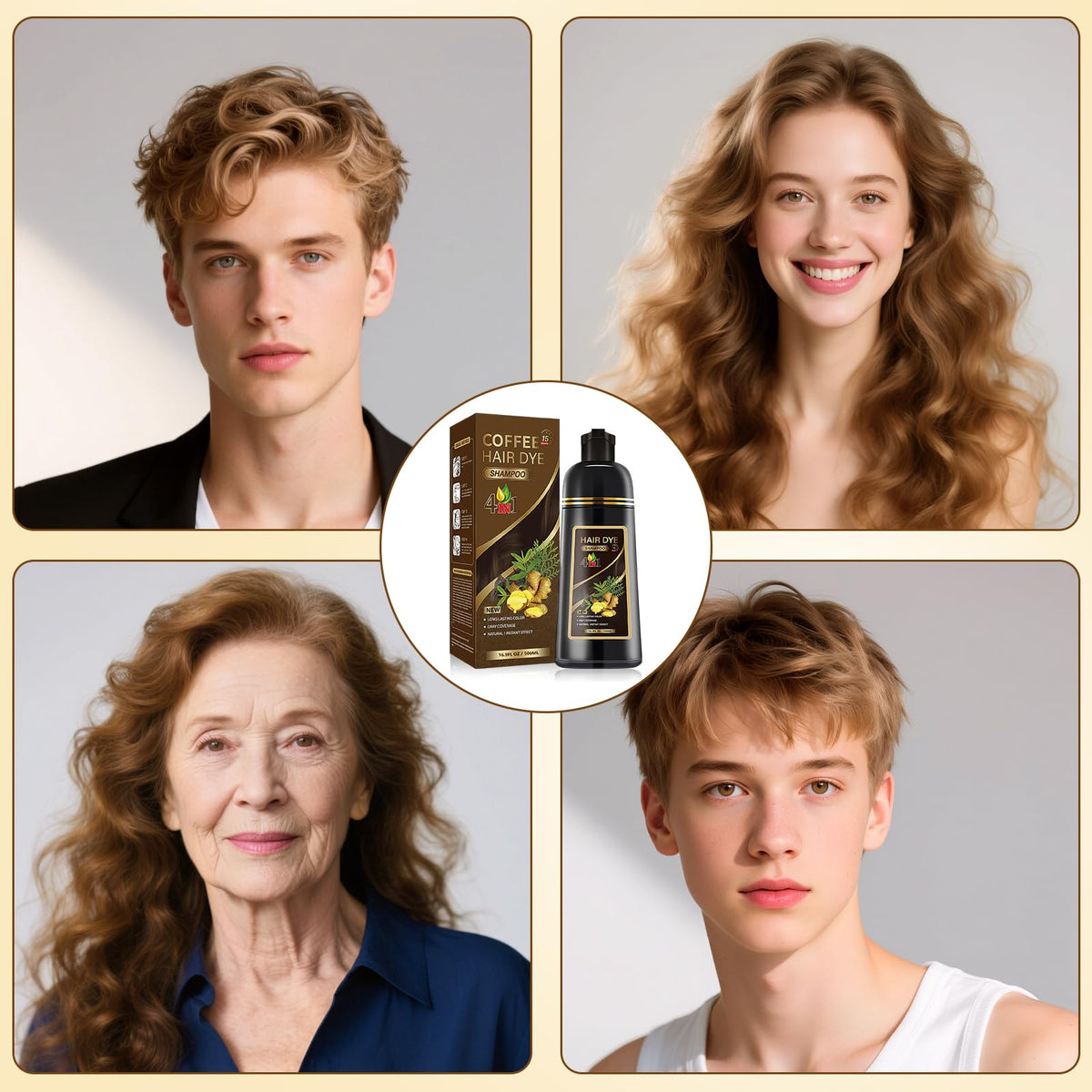 Café Hair Dye Shampoo, Shampoo Hair Dye, Champú Tinte Instantáneo 4 En 1, champu tinte, Suave y delicado, Cobertura de Canas, larga duración, Adecuado Para HombresY mujeres(Café)