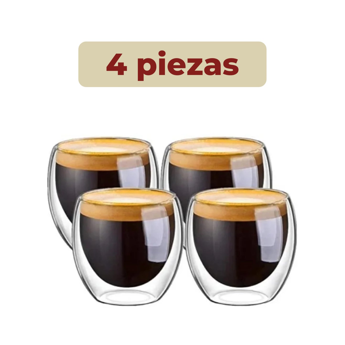 Juego de Tazas de Vidrio Doble Pared Mebix Transparente con Aislamiento Térmico para Café Espresso
