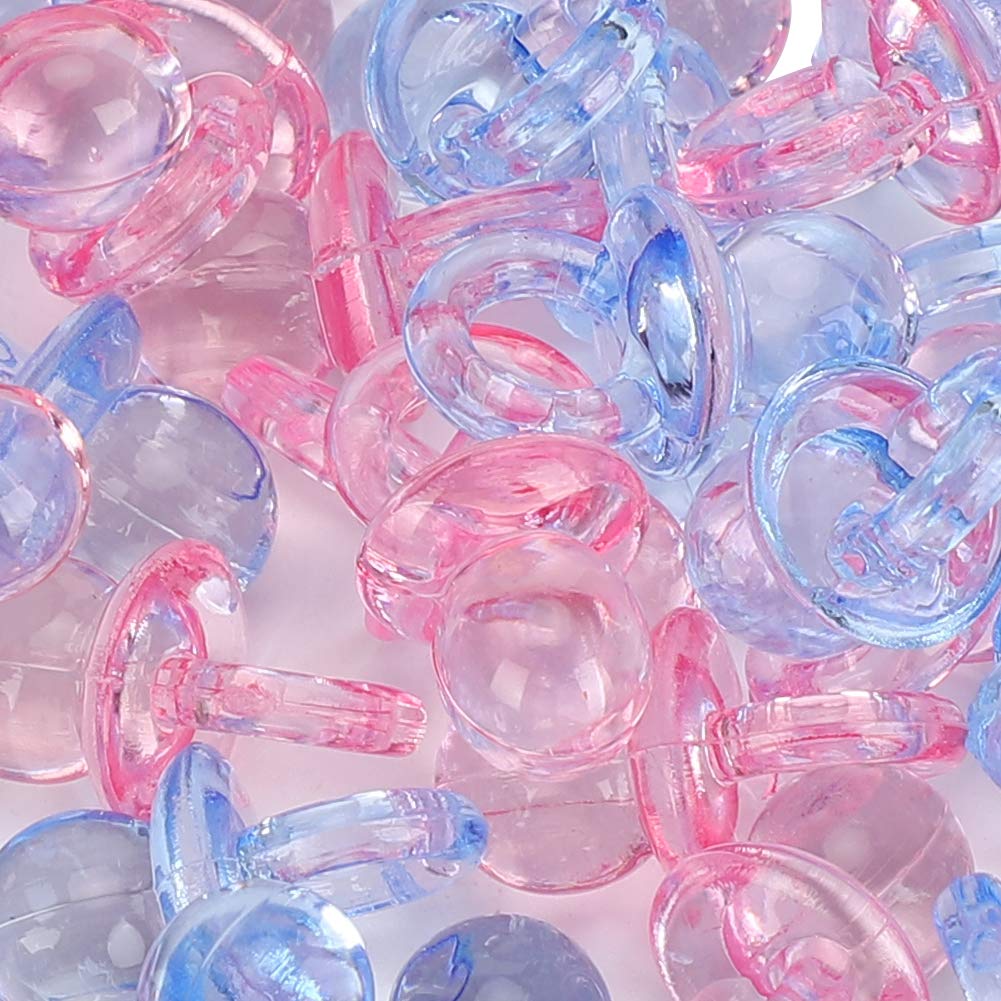 Chupetes Acrílicos Transparente y Azul para Decoración de Baby Shower y Bautizos