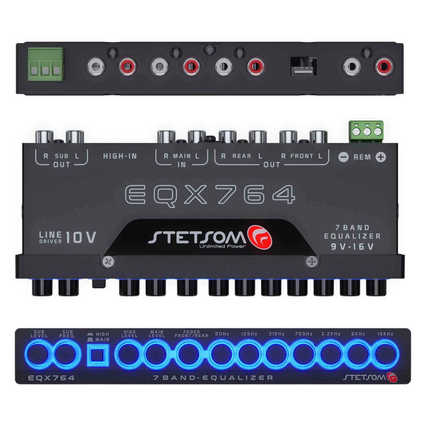 Ecualizador Gráfico de Audio Stetsom EQX764-7 Negro con Preamplificador y Subcontroles Dedicados para Coche