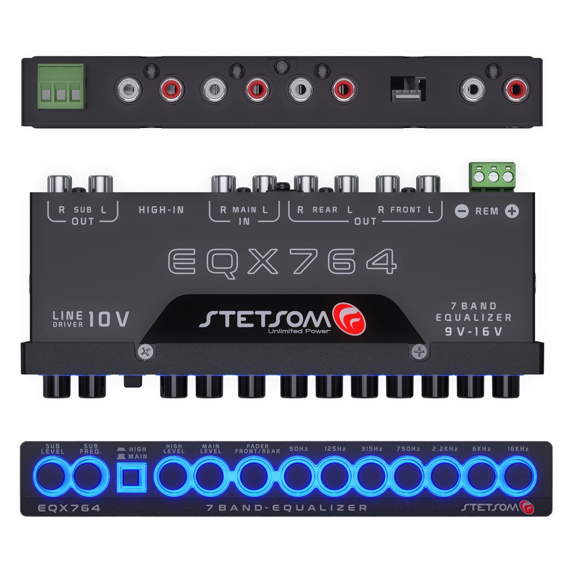 Ecualizador Gráfico de Audio Stetsom EQX764-7 Negro con Preamplificador y Subcontroles Dedicados para Coche