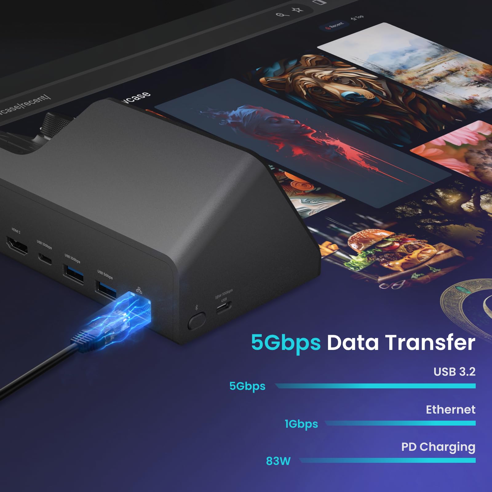 HiDock H1E - Estación de acoplamiento USB C 8 en 1 con grabadora de voz IA, funciones de transcripción y resumen, monitor HDMI 4K, ethernet de 1 Gbps, puertos USB-A/C de 5 Gbps, y audio, Windows/Mac
