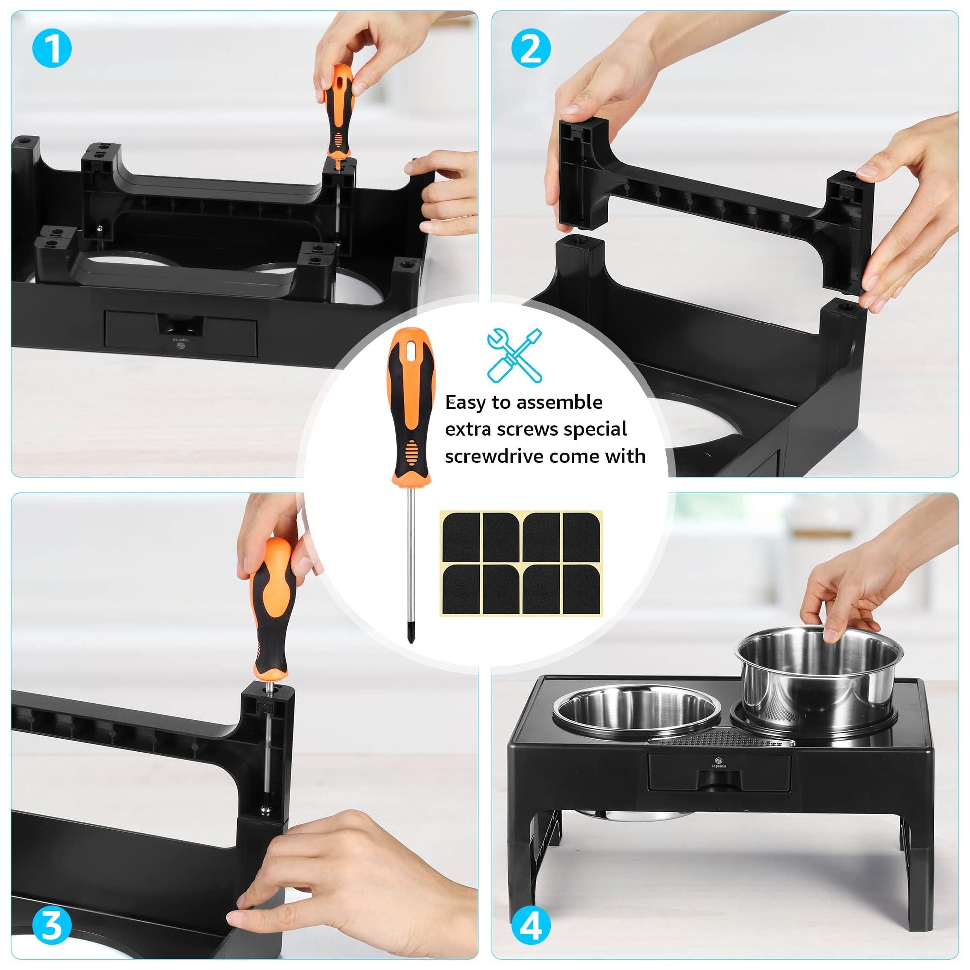 Lapensa Cuencos Elevados Para Perros, Cuenco Profundo Para Perros Elevado De Acero Inoxidable Con Soporte Ajustable, Cuenco Doble Para Comida Y Agua Para Perros Medianos Y Grandes, 3 Alturas 3.9", 7.8