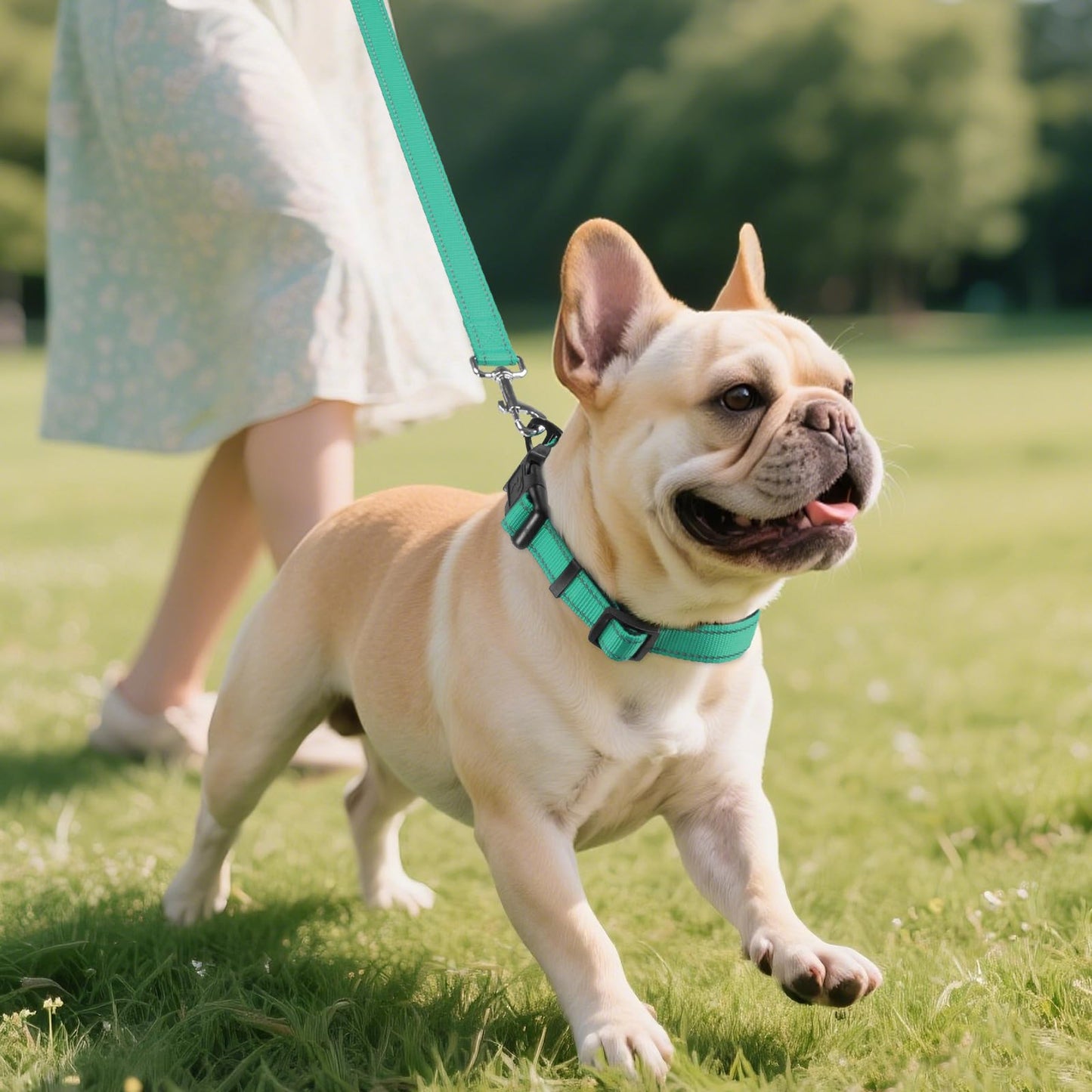 Joytale Collar reflectante para perro, suave de neopreno acolchado transpirable de nailon para mascotas ajustable para perros pequeños, verde azulado, S