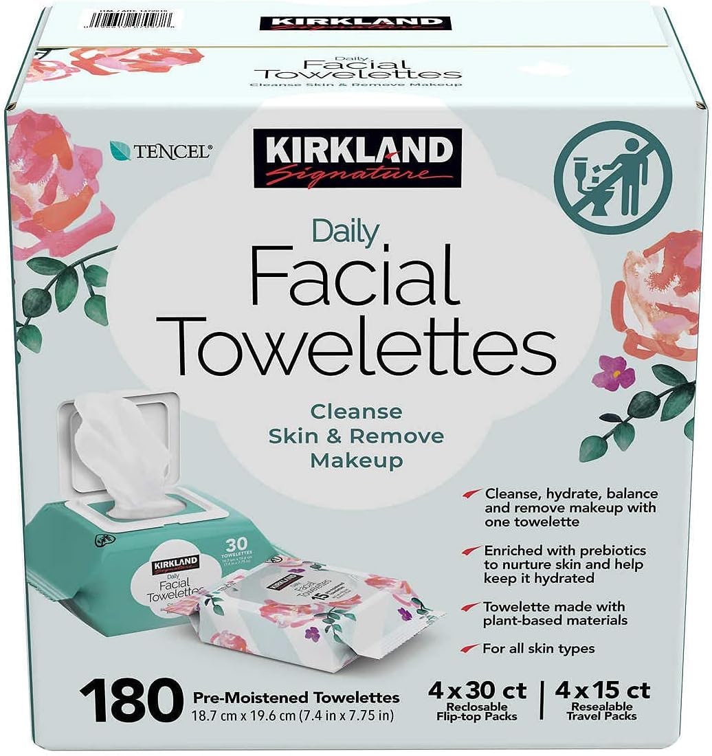 Kirkland-Signature Daily Facial Towellettes, 4.53 Pound (180 Count, 1-Box)