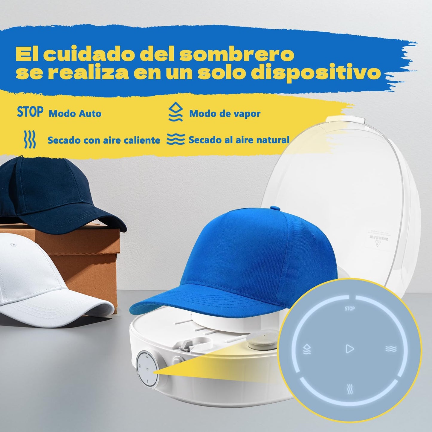 Máquina de Vapor YUYO Blanca para Limpiar y Secar Sombreros de Béisbol y Pescador