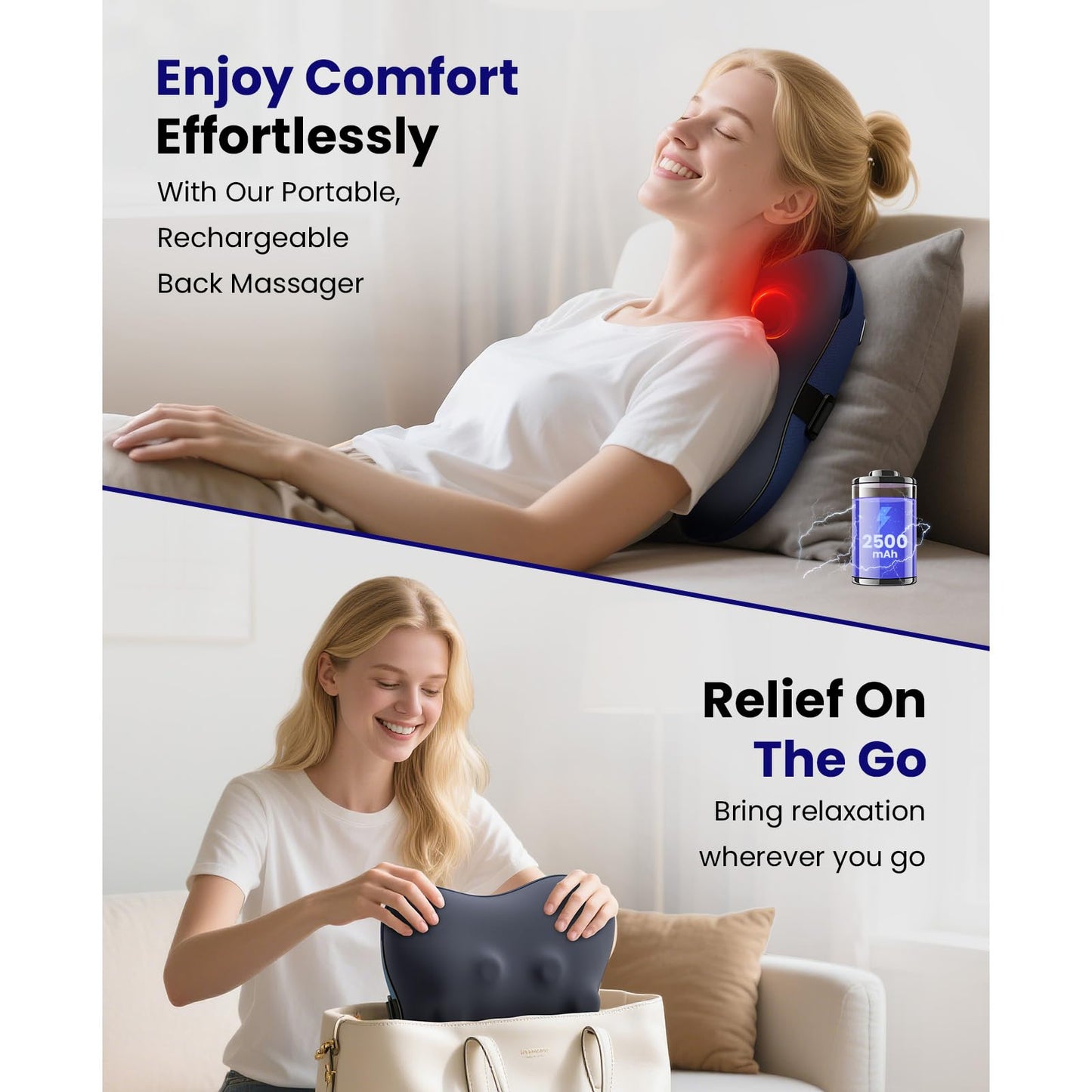 BOB AND BRAD - Masajeador de espalda con calor, masajeador Shiatsu inalámbrico para cuello y espalda, masajeador de cuello y hombros, almohada de masaje de amasamiento 3D para aliviar el dolor