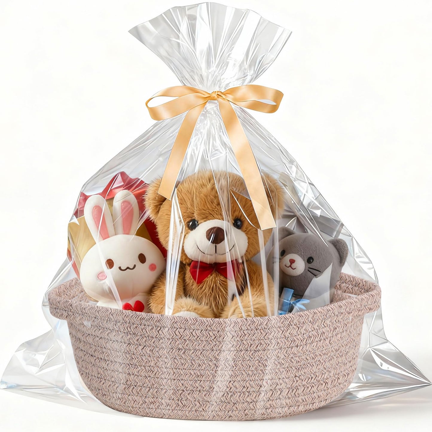 LWYMX - Cesta pequeña con bolsas de regalo y cintas, cesta tejida pequeña, bonita cuerda de algodón ovalada, regalos con asa, cesta de almacenamiento de mimbre vacía para bebés y fiestas de bebés (1