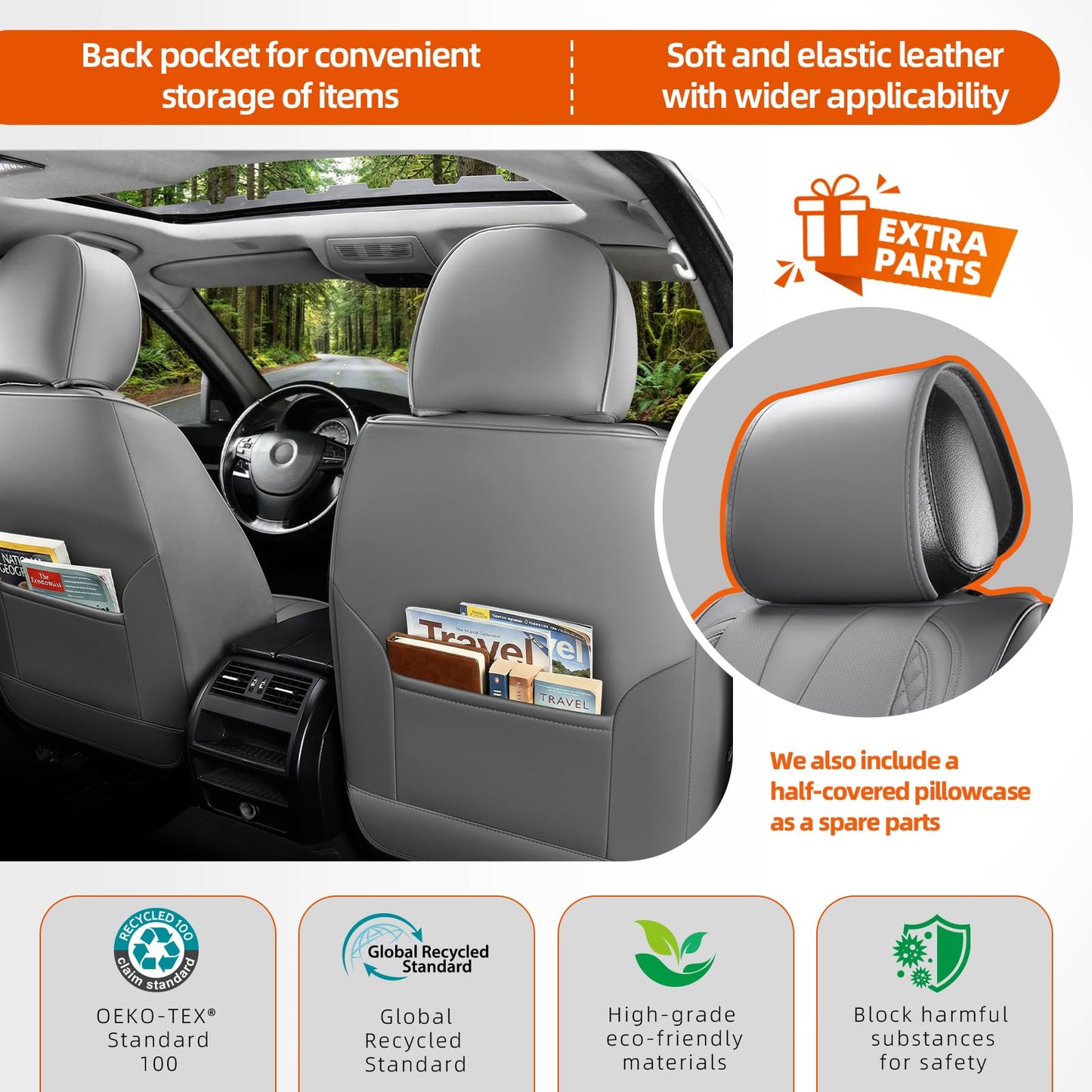 KEYOOG - Juego completo de fundas de asiento de coche de 5 plazas, impermeables y transpirables de cuero Nappa, para asientos delanteros y traseros de automóviles, compatible con airbags, fundas