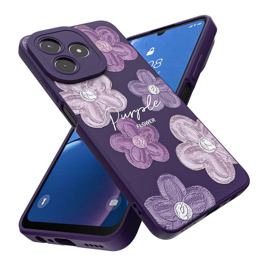 Threehao Funda para Realme Note 50 Case Uso Rudo, Ultra Delgado Flexible Púrpura Suave TPU Silicona Carcasa con Moda Aesthetic Dibujos Flores, Antigolpes Anti-arañazos Protectora