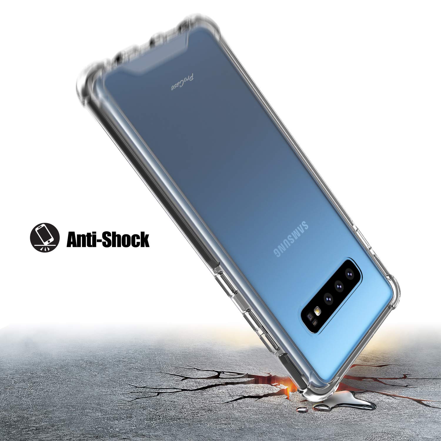 Funda ProCase Transparente Compatible con Galaxy S10 Negra Antichoque 2019