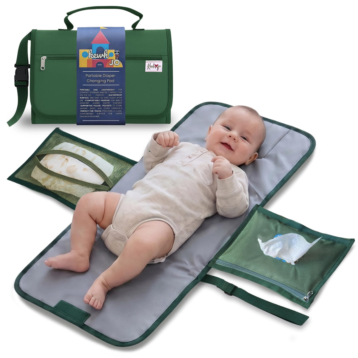 Cambiador portátil de pañales – Cambio de pañales compacto plegable impermeable para bebé, ligero para llevar con cojín integrado y superficie limpia